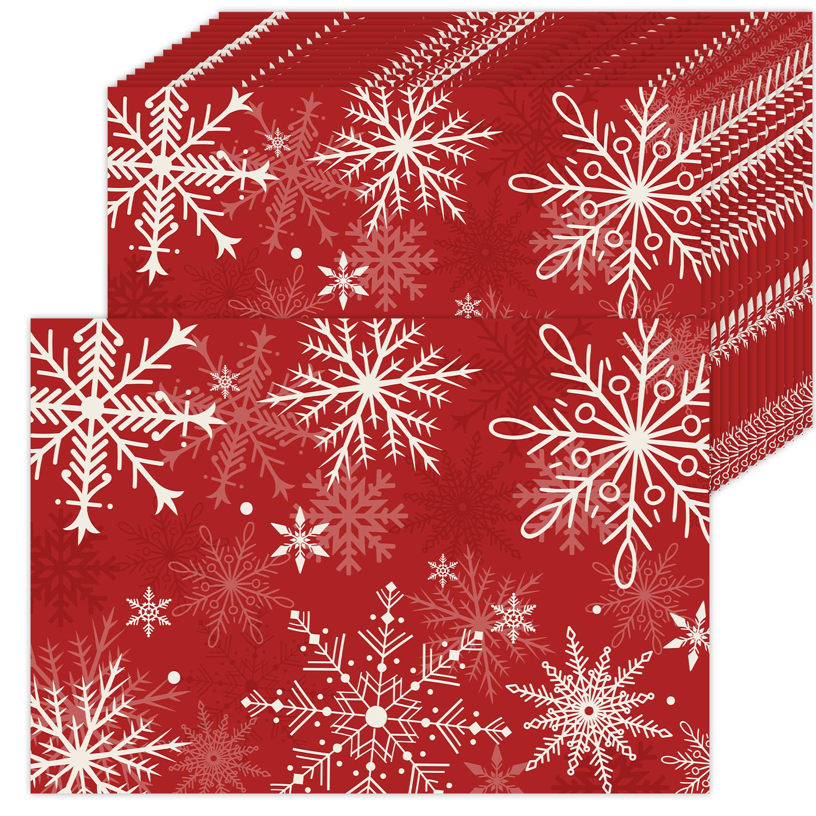 50 Pack Christmas Red Snowflake Paper Placemats, 16x 11 Inch Merry Christmas Disposable Place Mats, Winter Dining Rectangle Table Mat Place Mat for Home Kitchen Holiday Xmas Table Top Decor