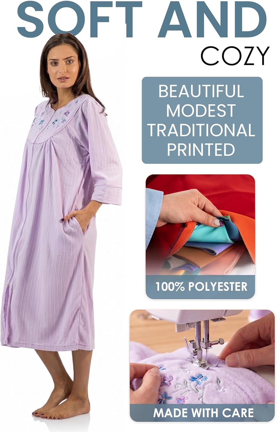 Casual Nights - Jacquard Fleece zip up robes for women | women's house coats with pockets | Duster For Ladies