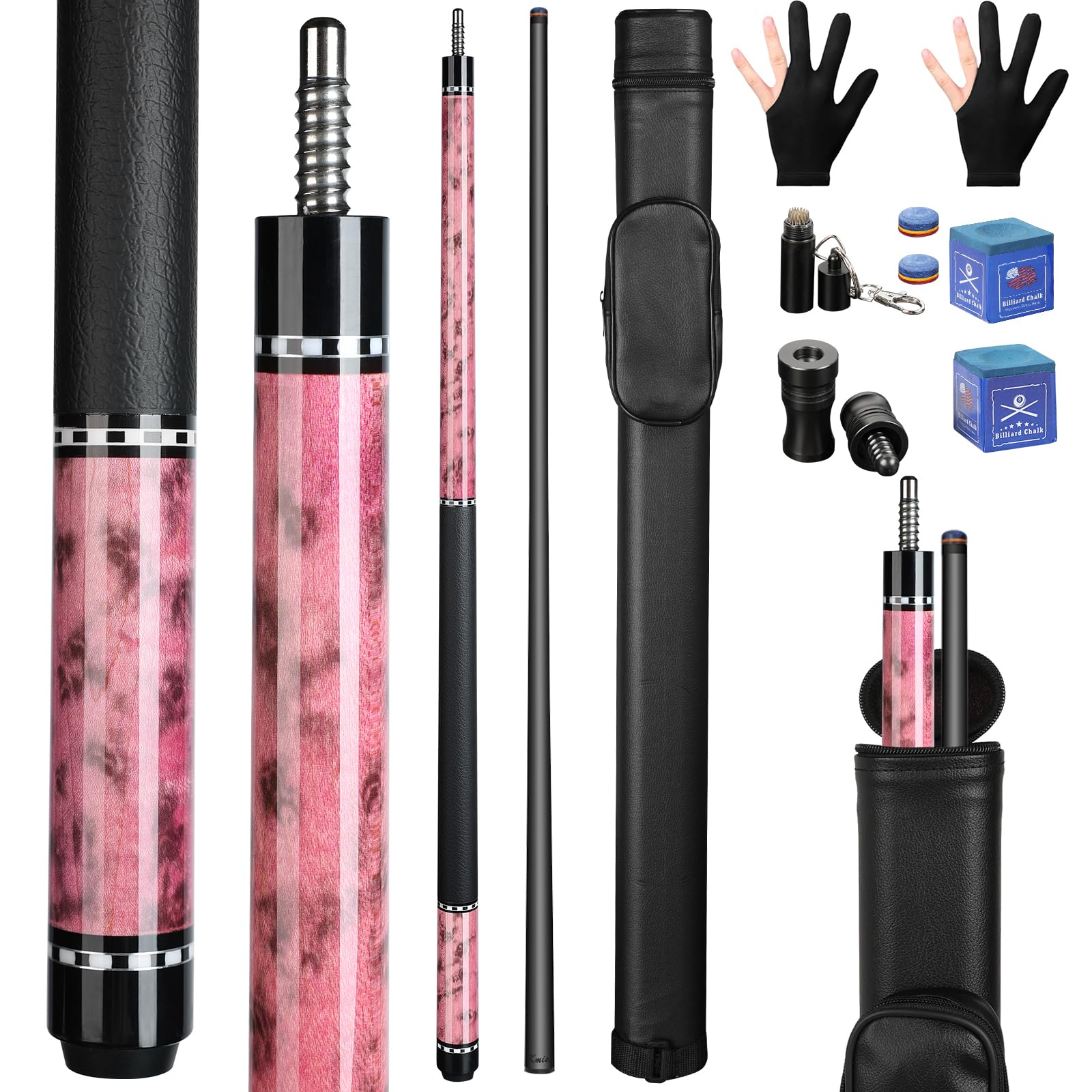 Kmise Stecca da biliardo in fibra di carbonio, 100% fibra di carbonio, asta da 147,3 cm professionale per adulti, tecnologia Full Carbon, punta da 12,5 mm, perno giunto 3/8-8, 552,8 g, coda da