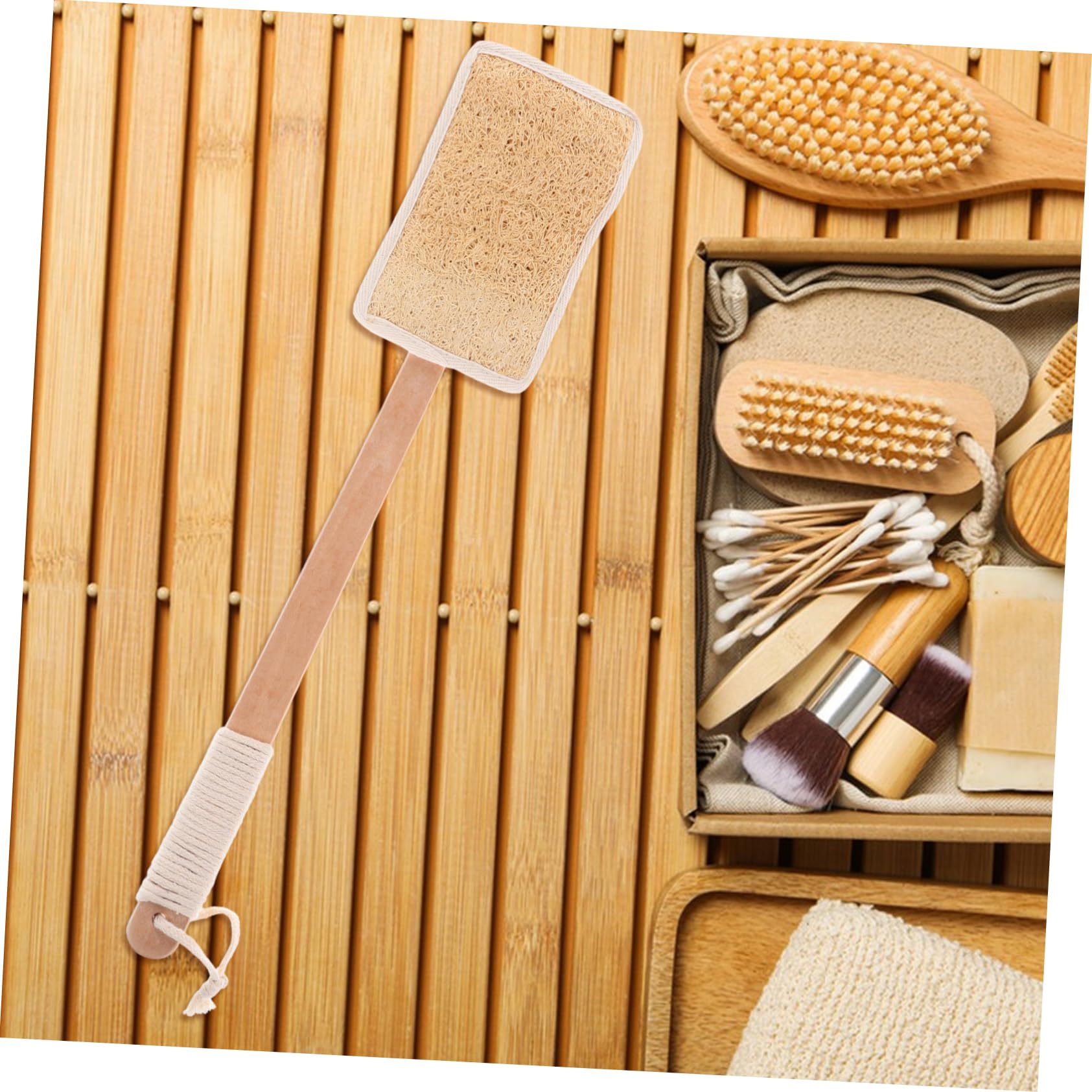 Cepillo de Espalda de Lufa Mango Largo de Madera para Ducha