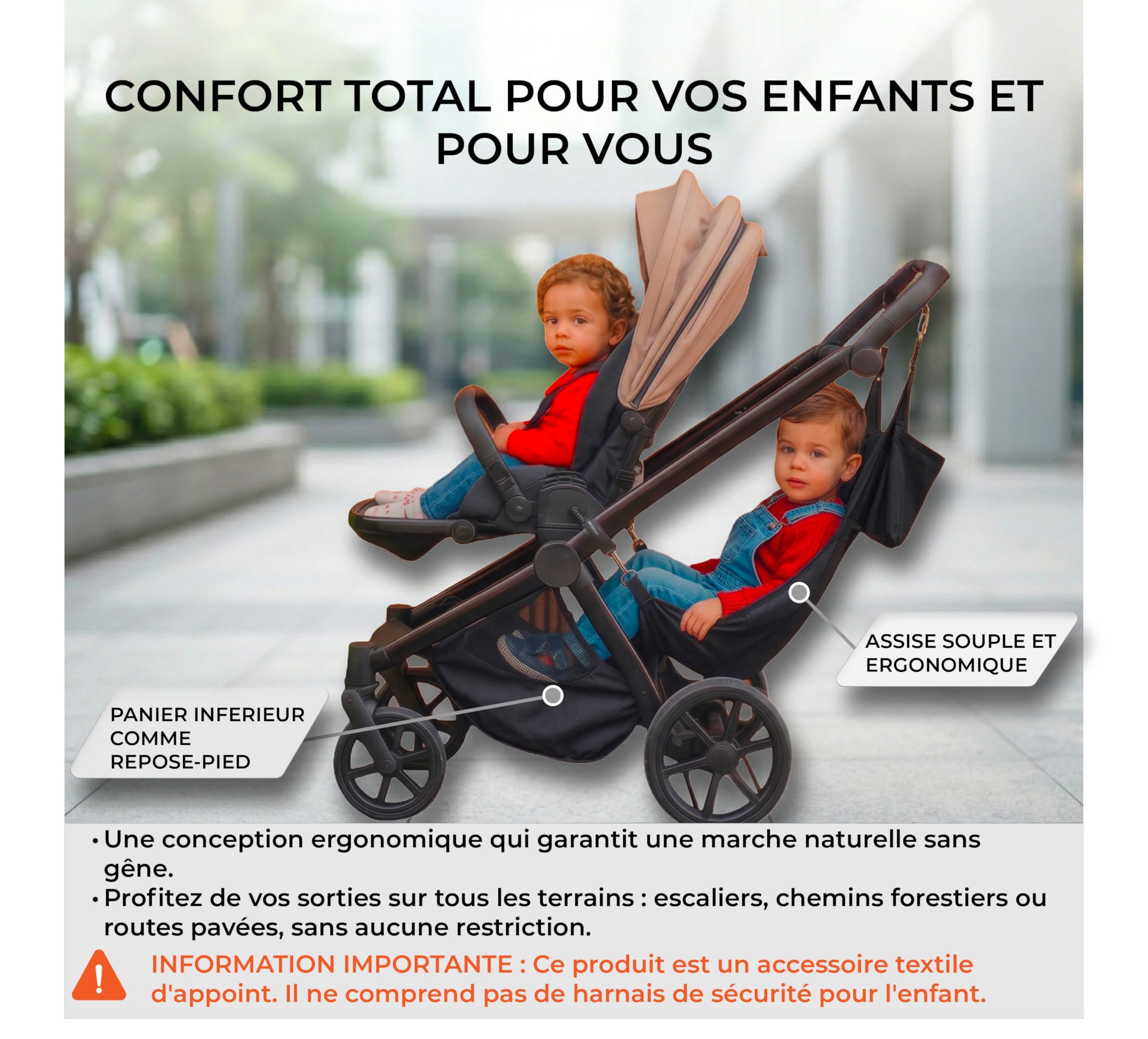 Dreamini Hamac pour Poussette avec Filet de Sécurité – Accessoire Poussette Enfant 2-5 Ans – Compatible avec la Plupart des Poussettes avec Panier Sous-Siège – Alternative Confortable au Buggy Board