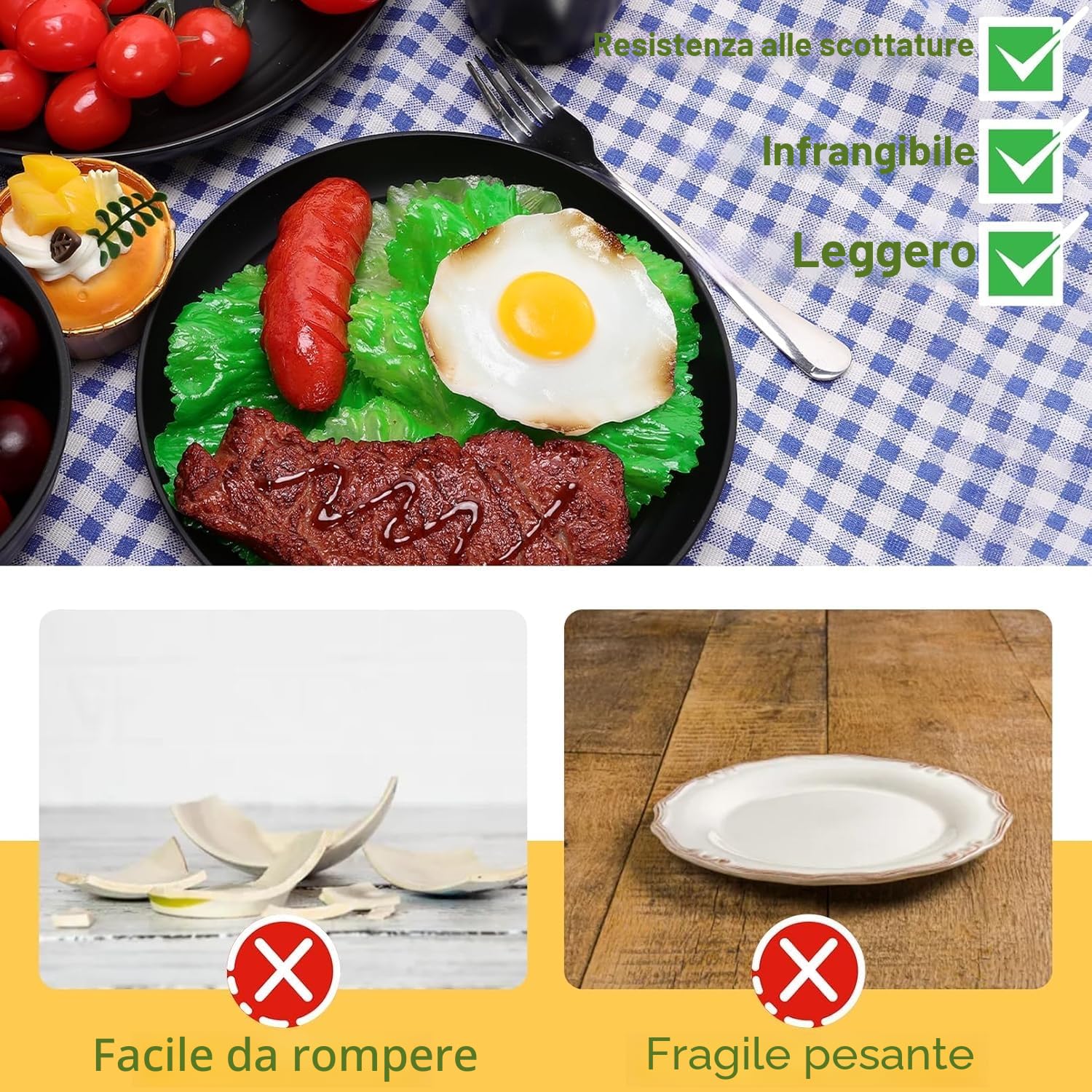 KAHEIGN 32 Pezzi Servizi di Stoviglie in Plastica Infrangibile, 8 x Piatti Piani da 25CM, 8 x Piatti da Insalata da 20CM, 8 x Ciotole da 720ml, 8 x Tazze da 360ml - Adatto a Microonde e Lavastoviglie