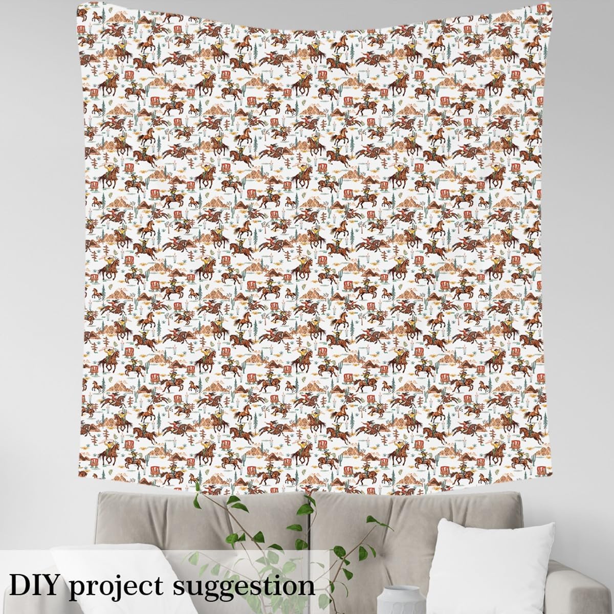 Feelyou Western Decor Decorative Waterproof Outdoor Fabric 3 Yards Wild Western Cowboy Cowgirl Fabric by The Yard Horse Desert Rodeo Cowboy Style Upholstery Fabric for Chairs Brown Outdoor Fabric