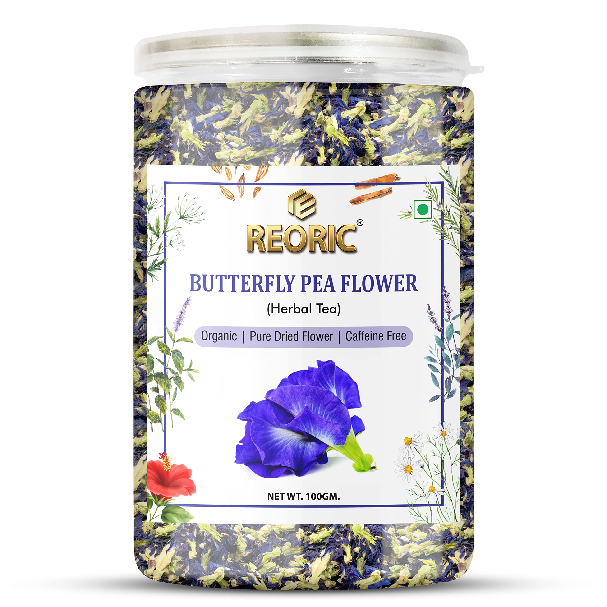 REORIC Organic Butterfly Pea Flower Tea - 100 Gm | Blue Pea Tea | Whole Leaf Tea | 100% Fresh & Natural Herbal Tea Leaves | Dried Leaves Tea | Reduce Stress & Anixety | Iced Tea (B0BD1NBS6Y) Amazon Price History, Amazon Price Tracker