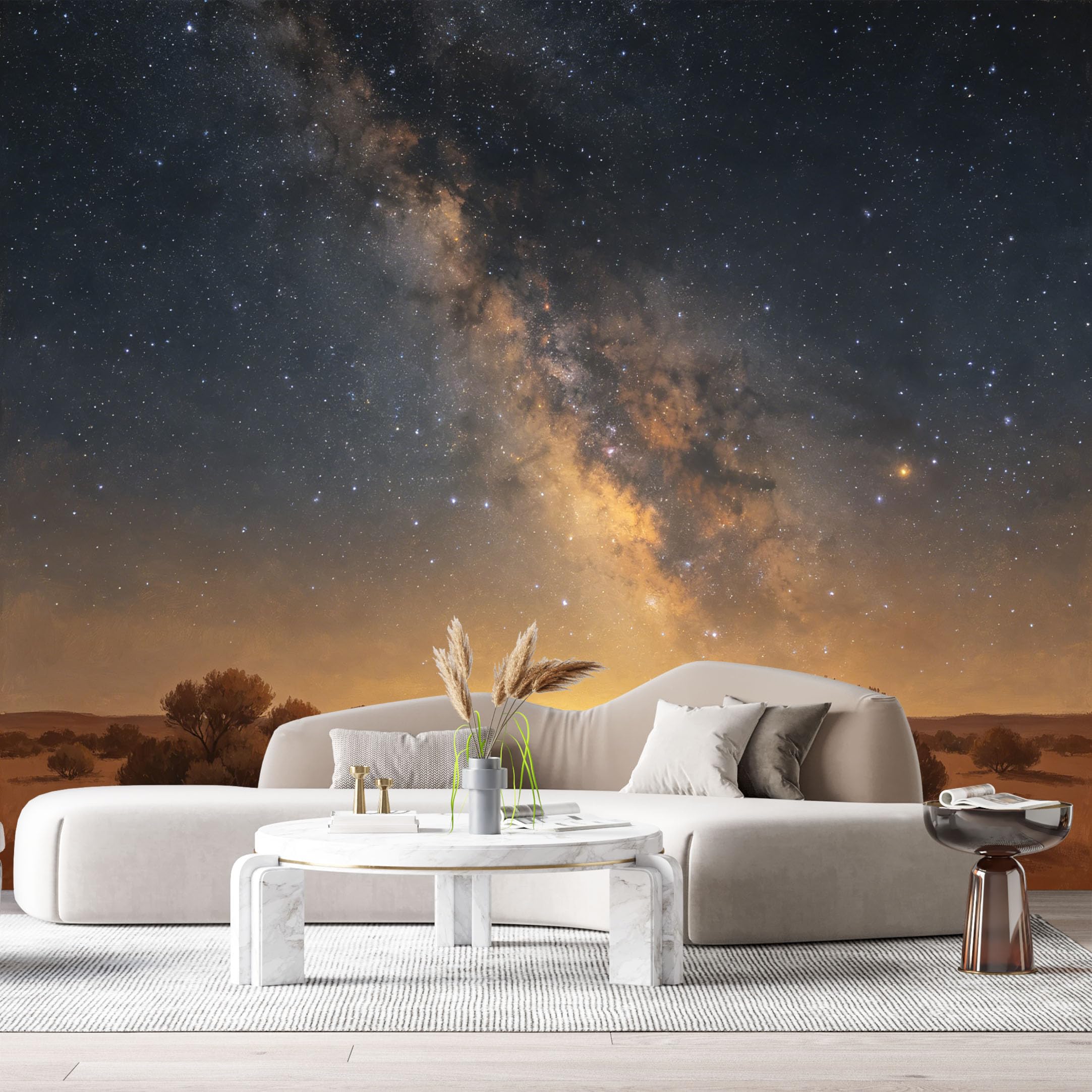 Custom Size Wall Murals Milky Way Galaxy Landscape Oil Painting Desert Night Sky SelfAdhesiveWall Fabric Removable Wallpaper Wall Decor for Living Room Bedroom Bathroom
