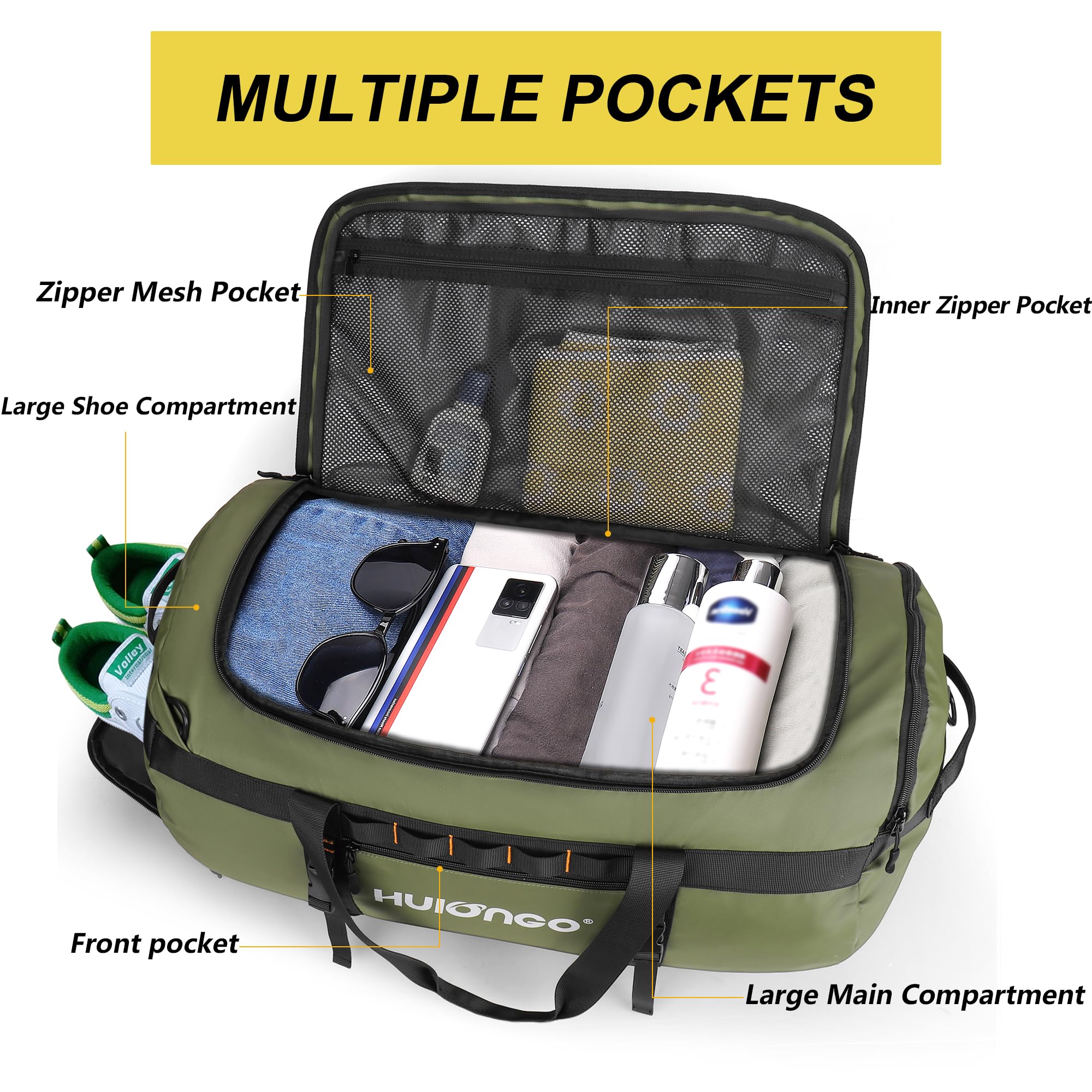 Hulongo Borsone da Viaggio Grande Zaino Sacca Sportiva 35L Borsa da Palestra Donna e Uomo con Scomparto per le Scarpe e Tracolla 3-In-1