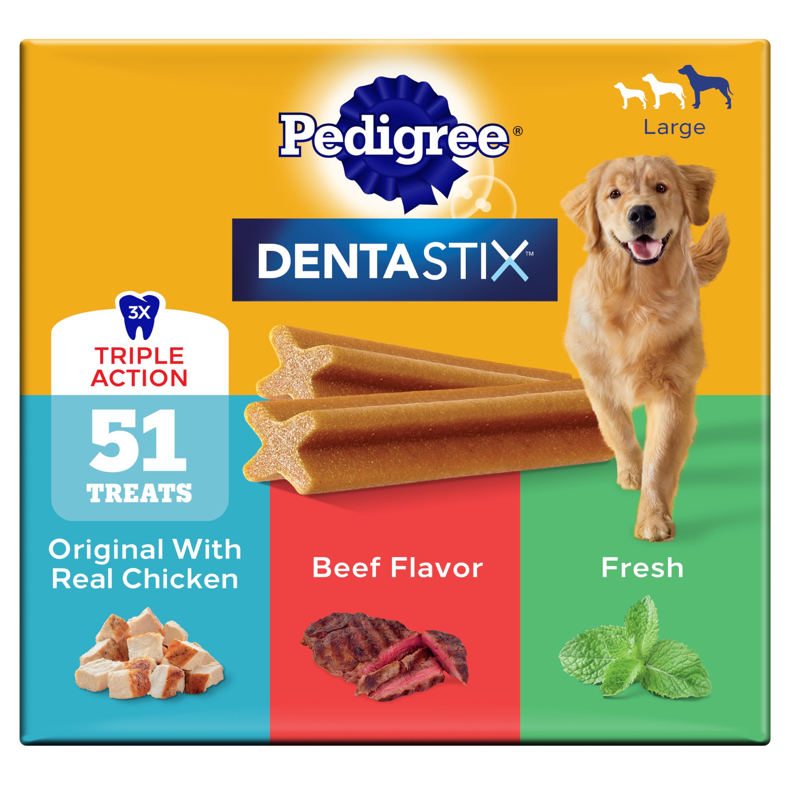 Dentastix Large Dog Treats, Original, Beef & Fresh, 2.73 lb. Variety Pack (51 Treats Total)