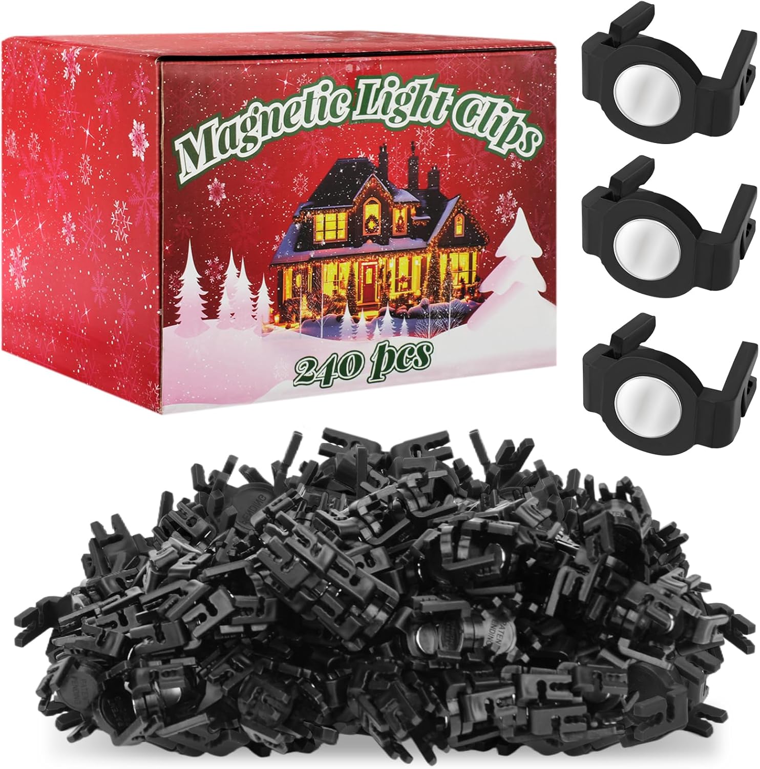240PCS Extra Strong Magnetic Christmas Light Clips for C9 Socket Transparent Round Halloween Light Hooks for Outside Decor, Fence, Steel Gutters and Roofs Outdoor Patio Lighting, Black Black 240PCS
