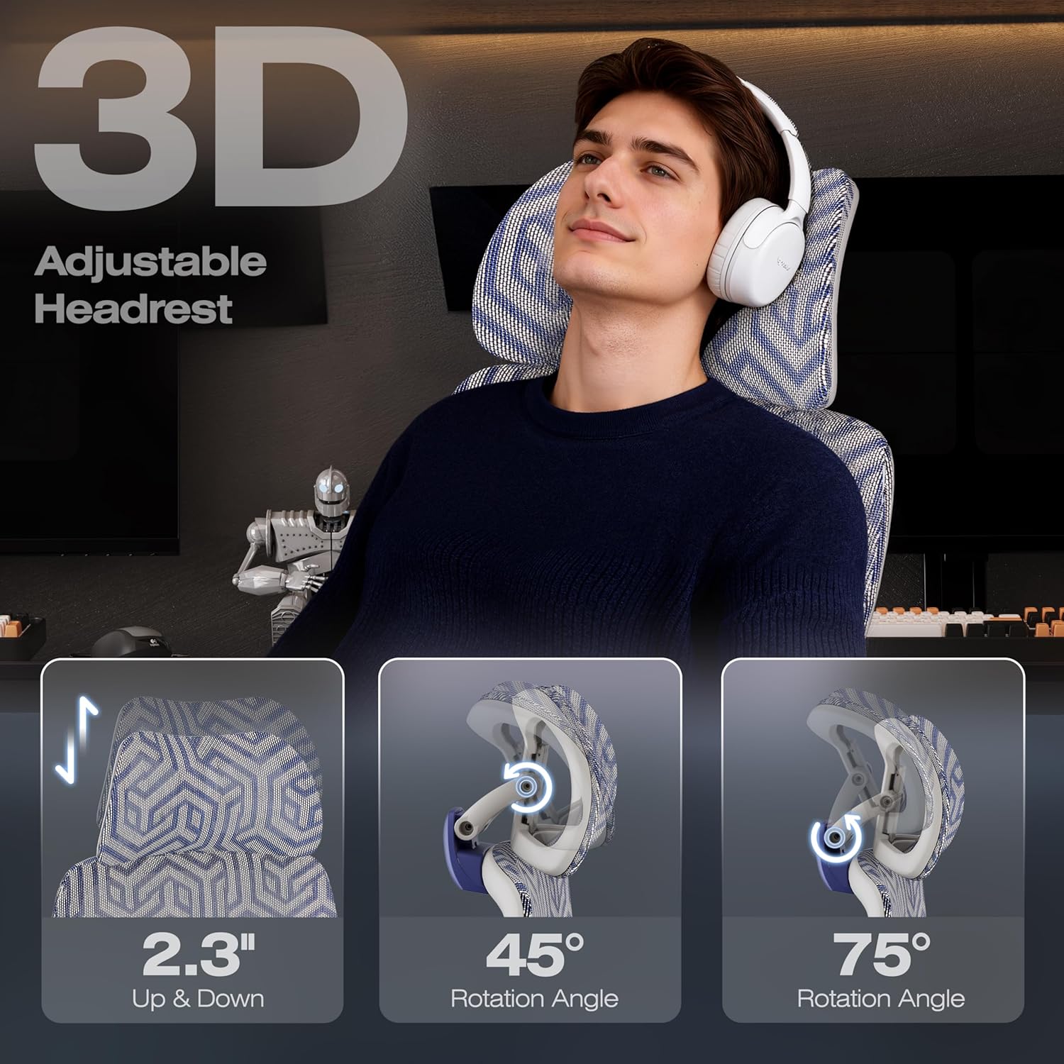 ELABEST X100 Ergonomic Mesh Office Chair with Footrest, Big and Tall Hone Desk Chair with 5D Flip-Up Arms, Adjustable 3D Lumbar Support,Gaming & Executive Computer Chairs (Cybernetic Pulse) - Image 4