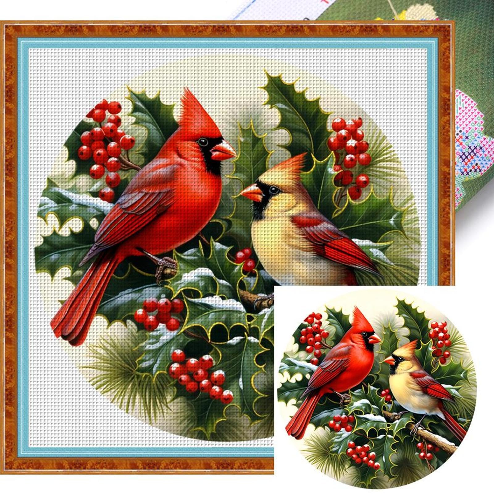 Red Bird Full Embroidery Cotton Thread 11Ct Xmas Cross Stitch 40X40cm
