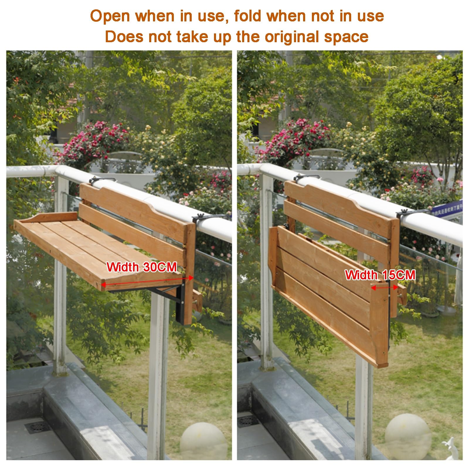 Mesa barandilla balcon，mesa plegable balcon colgante，mesa plegable madera，barra de bar exterior jardin，Terraza Patio Porche Barandilla Decoración，Mesa Colgante para Balcón(B-L90*W20CM/L35.4*W7.9IN)