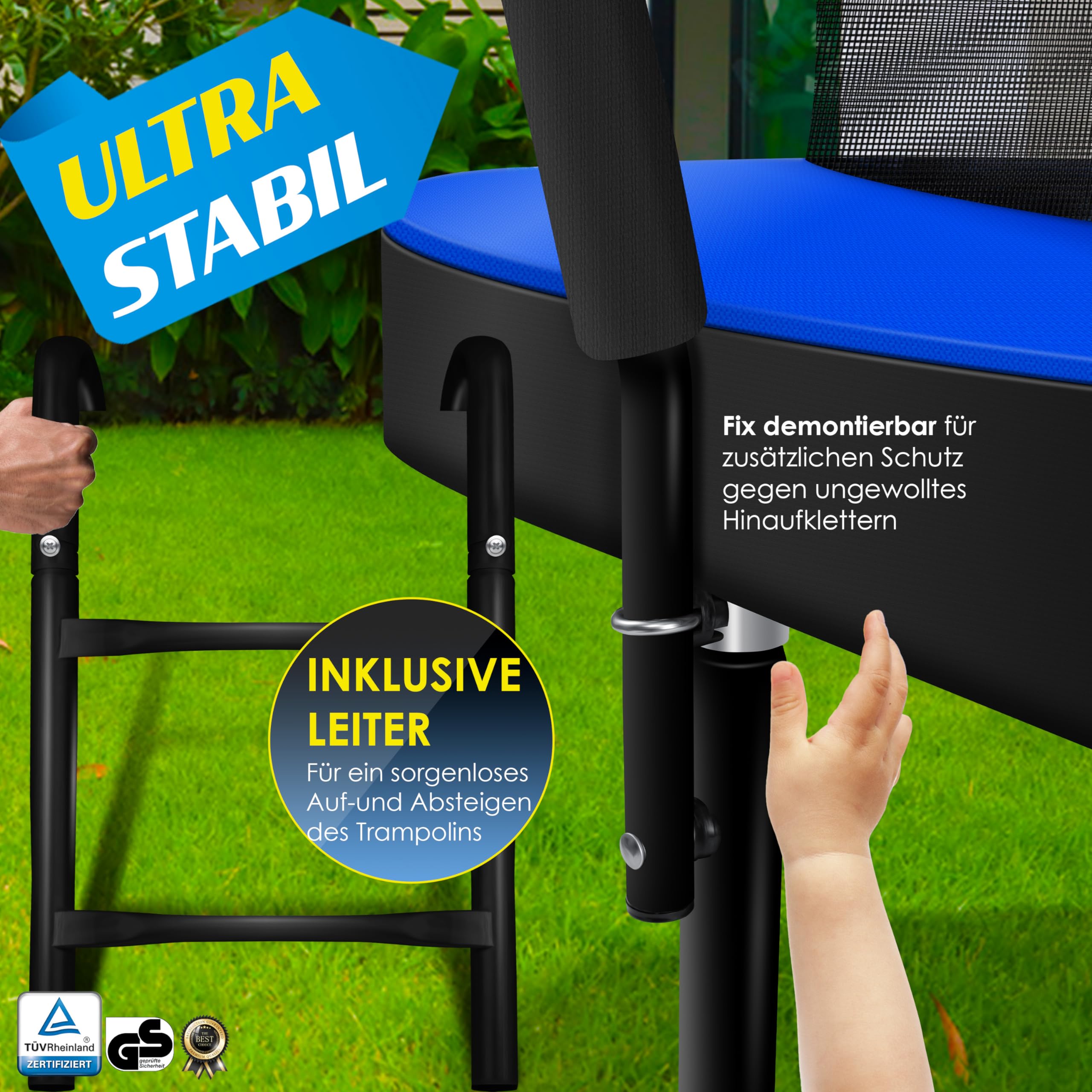 KESSER® Trampolin Ø 244/305/366/427 cm | TÜV Rheinland GS Zertifiziert | Gartentrampolin Kindertrampolin bis 150 kg | Komplettset mit Sicherheitsnetz