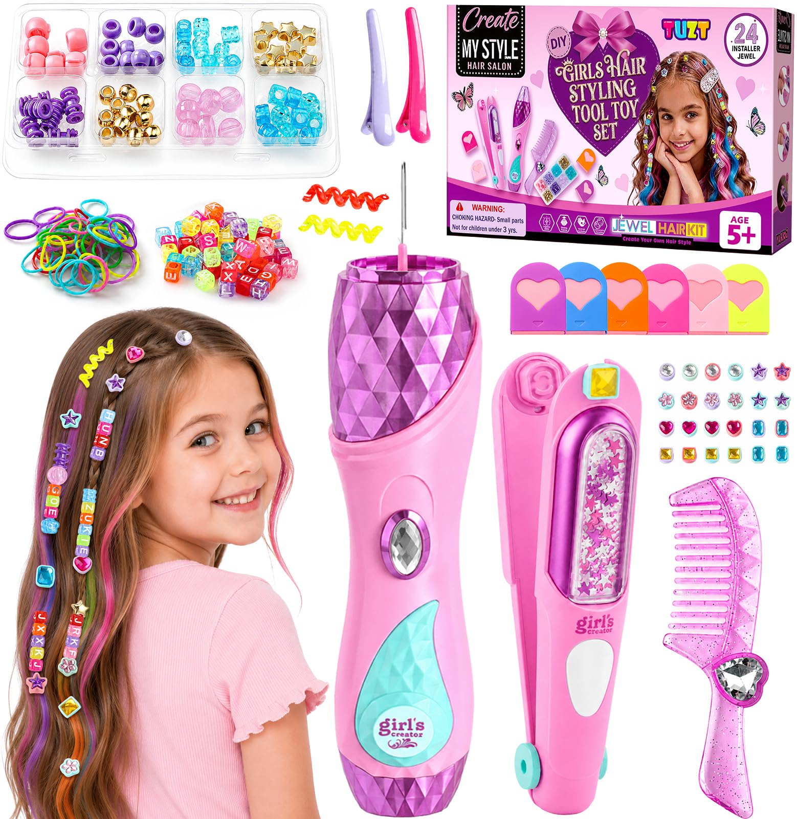 Hair Accessories Toys for Girls 5-12 Hair Beads Kit with Gems Stamper