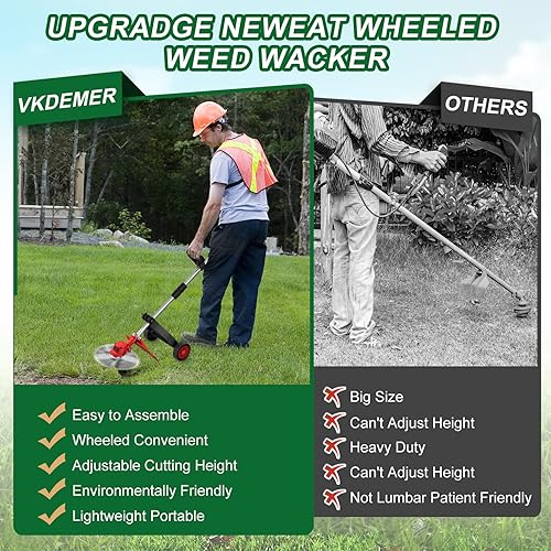Miniatura 6 de Wacker inalámbrico de malas hierbas, eléctrico de 9 pulgadas, funciona con batería con 2 baterías de 4.0 Ah, recortadora de césped con ruedas 3 en