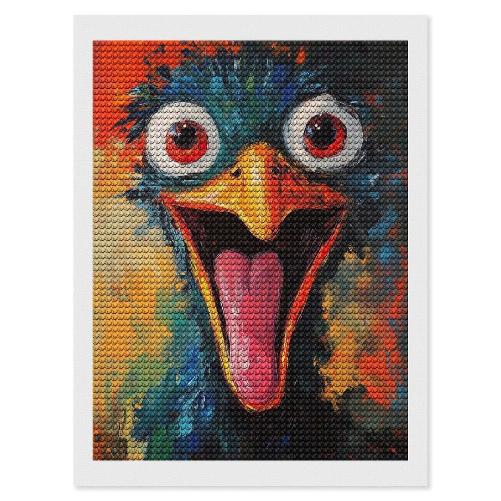 Junmoney Funny Ostrich Painting Round Drill Diamond Painting 12"x16", Satisfying Creative Project, Complete Accessories, Printed Canvas