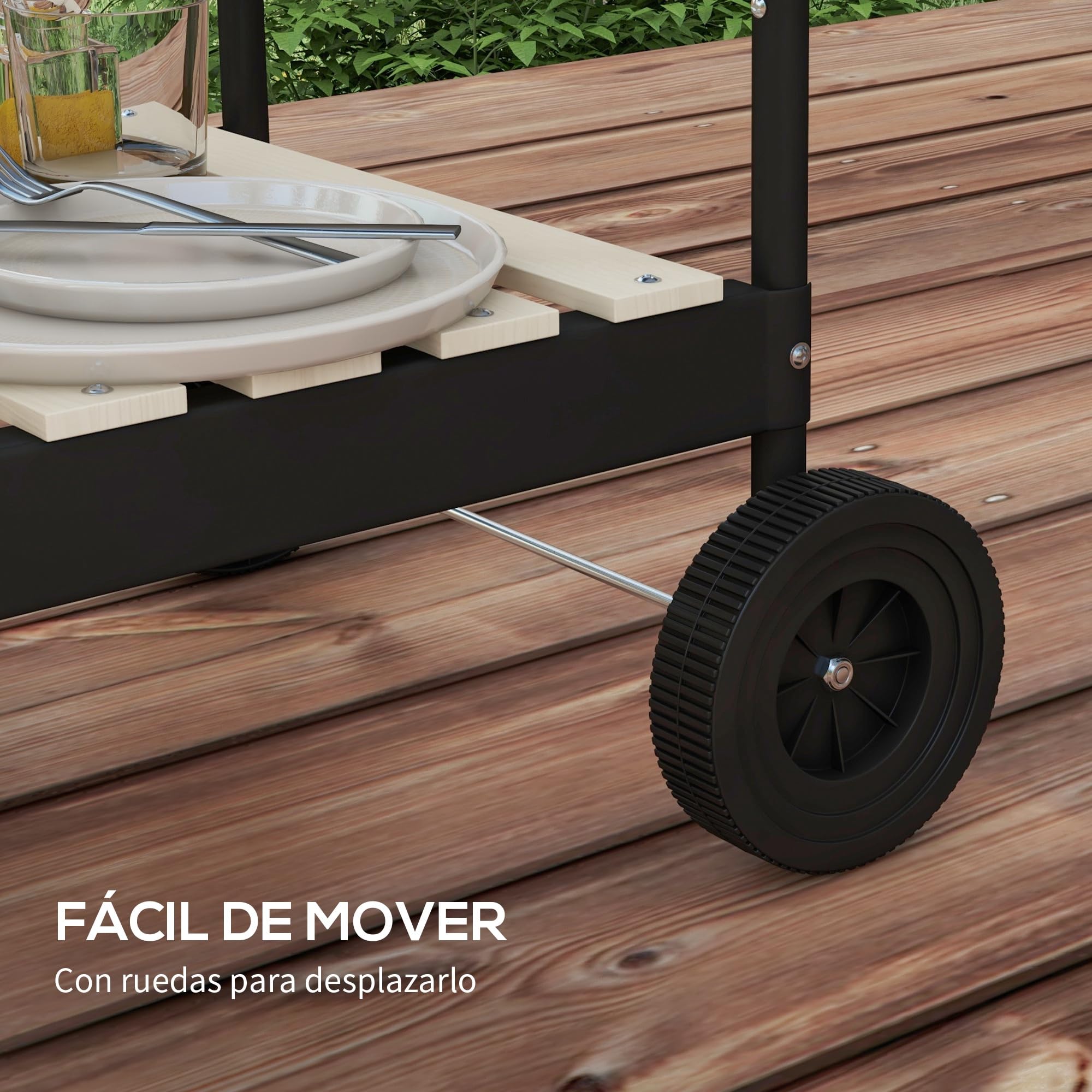 Outsunny Barbacoa de Carbón con Ruedas Barbacoa Portátil 103x47x95 cm con Parrilla Ajustable en Altura de 5 Niveles Estantes y 6 Ganchos para Pícnic Camping Rojo
