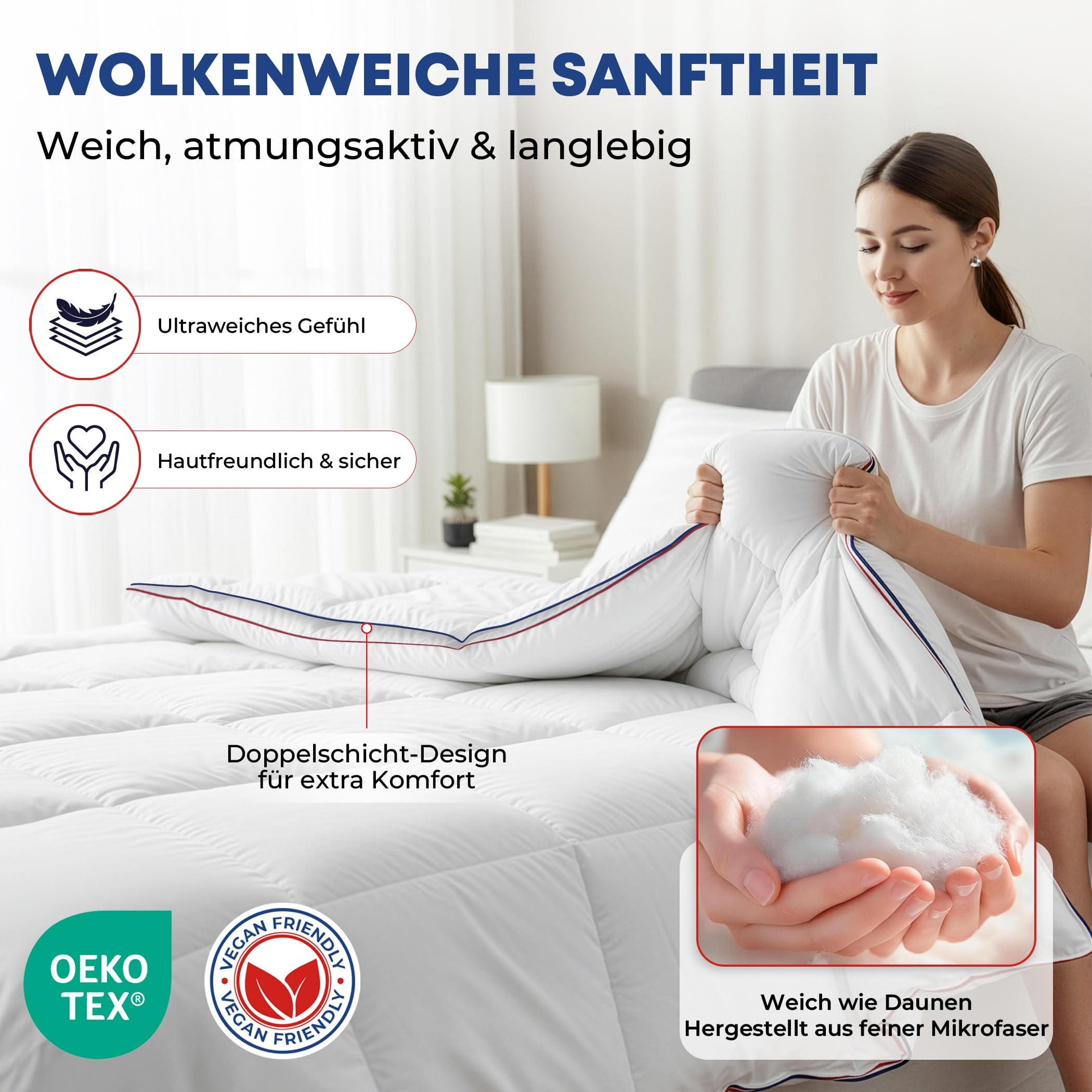 SLEEP COMFY Luxus 4-Jahreszeiten Warme Große Bettdecke 240x220 Steppdecke mit 2 Kombinierbaren Teilen, Ganzjahresdecke für Sommer und Winter Winterdecke für 2 Personen, Winterbettdecken, Schlafdecke