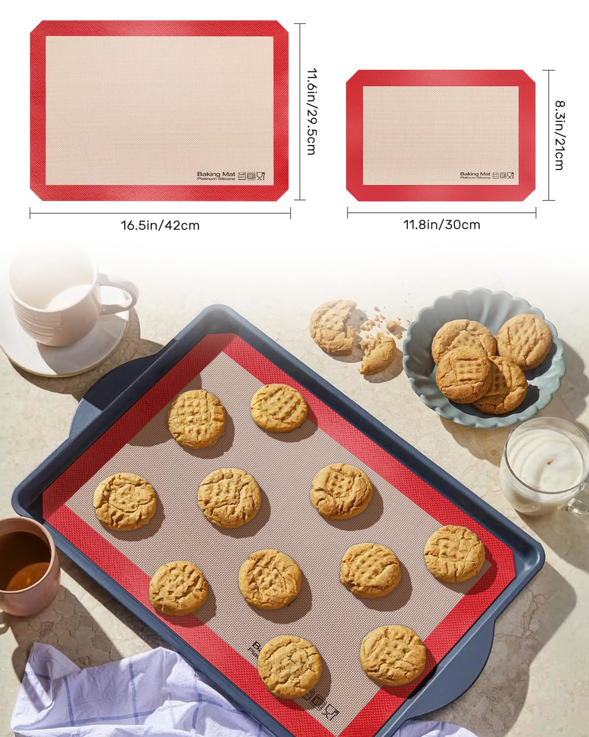 Tappetino Silicone Forno 5PCS, Sopito Carta Forno Riutilizzabile Antiaderente e Sicura per Gli Alimenti, Ideale Tappetino Microforato per Forno per Biscotti, Amaretti e Pasticcini, Rosso
