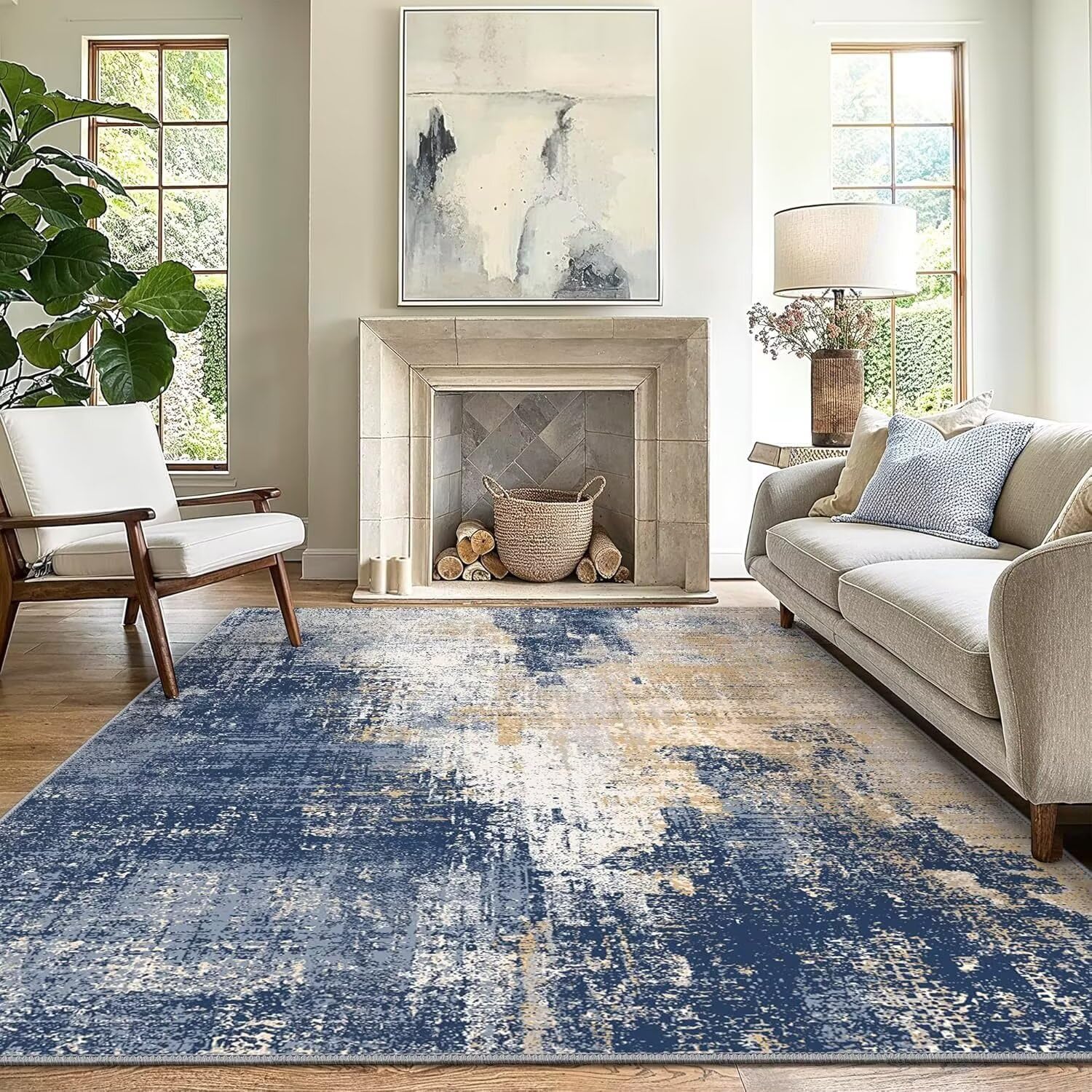 Tapis doux lavable en machine bleu 120 x 180 cm pour chambre