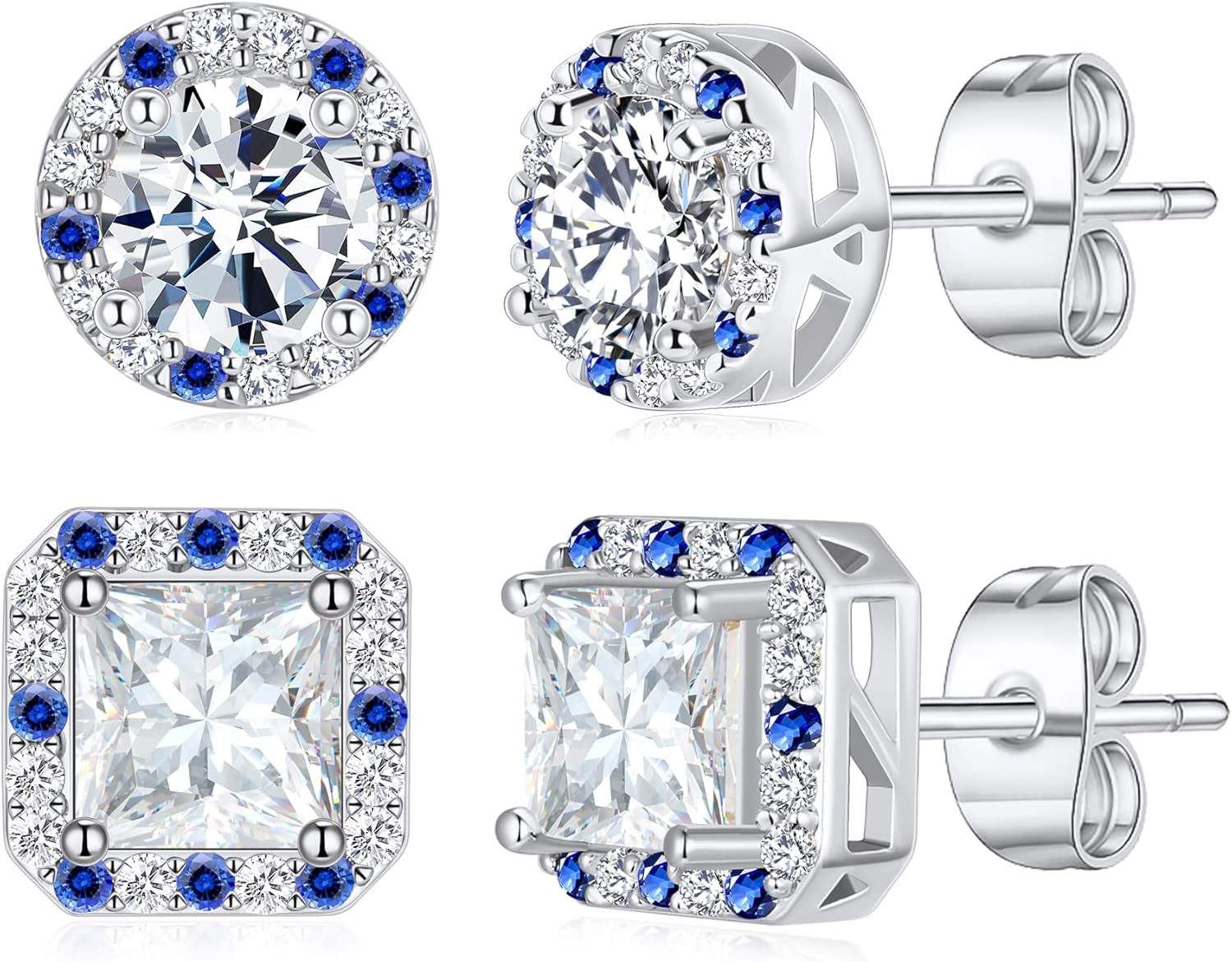 Hypoallergenic Titanium Stud Earrings for Sensitive Ears, 18K Gold Plated Halo Round Square Cubic Zirconia Earrings Set for Women and Men