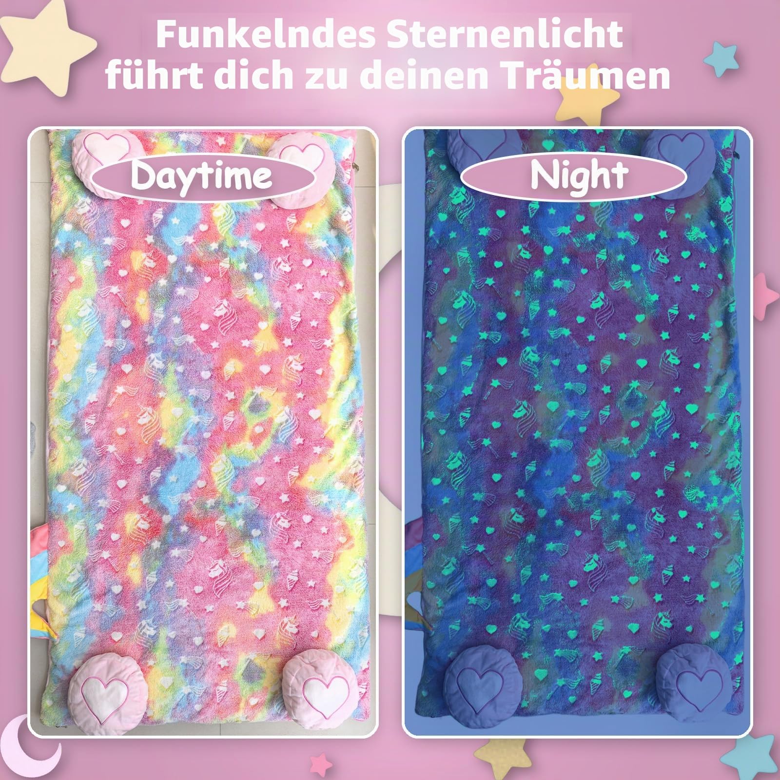 Kinder-Schlafsack Unicorn Slumber Bag für Mädchen und Jungen, tragbare Kleinkind-Schlafmatte, 3–12 Jahre, Rosa