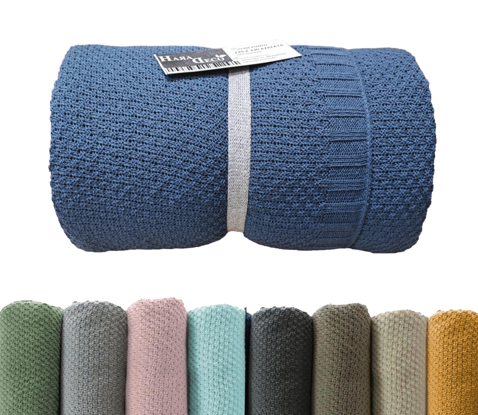 HaraDeco Manta de Punto Plaid Sofá Multiuso Pie de Cama 100% Algodón | Reciclado, Cubre Sofá Sillón con o sin Pompones Decorativa Tacto Suave, Cubrecama Elegante Estilosa Fabricado Nacional