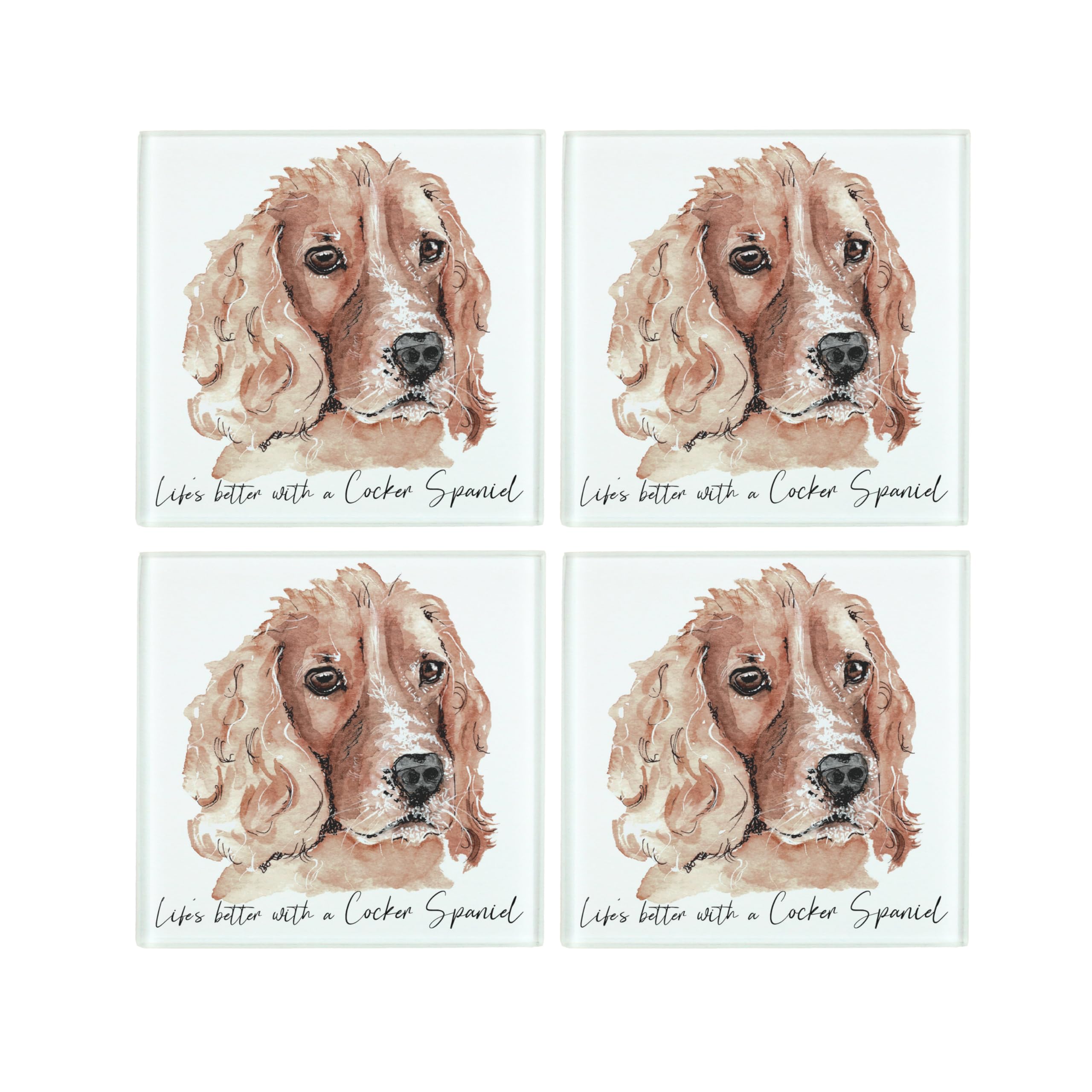 Cocker Spaniel Coaster Set - Life's Better With a Dog Gift - Square Glass Set of Four (4) Coasters