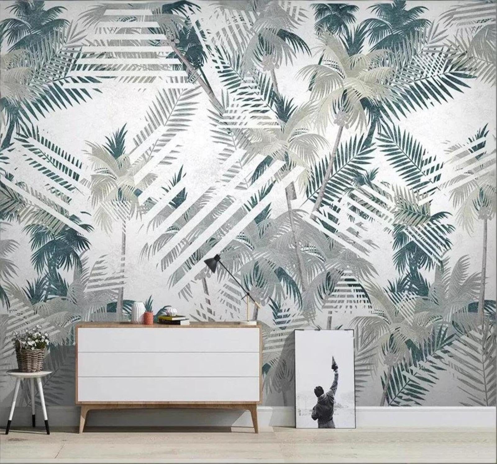 Creative Tropical Coconut Trees Geometric Lines 3D Wallpaper Easy Install Feature Office Living Room Sofa Bedroom TV Background Wall Decoration-350cm×256cm
