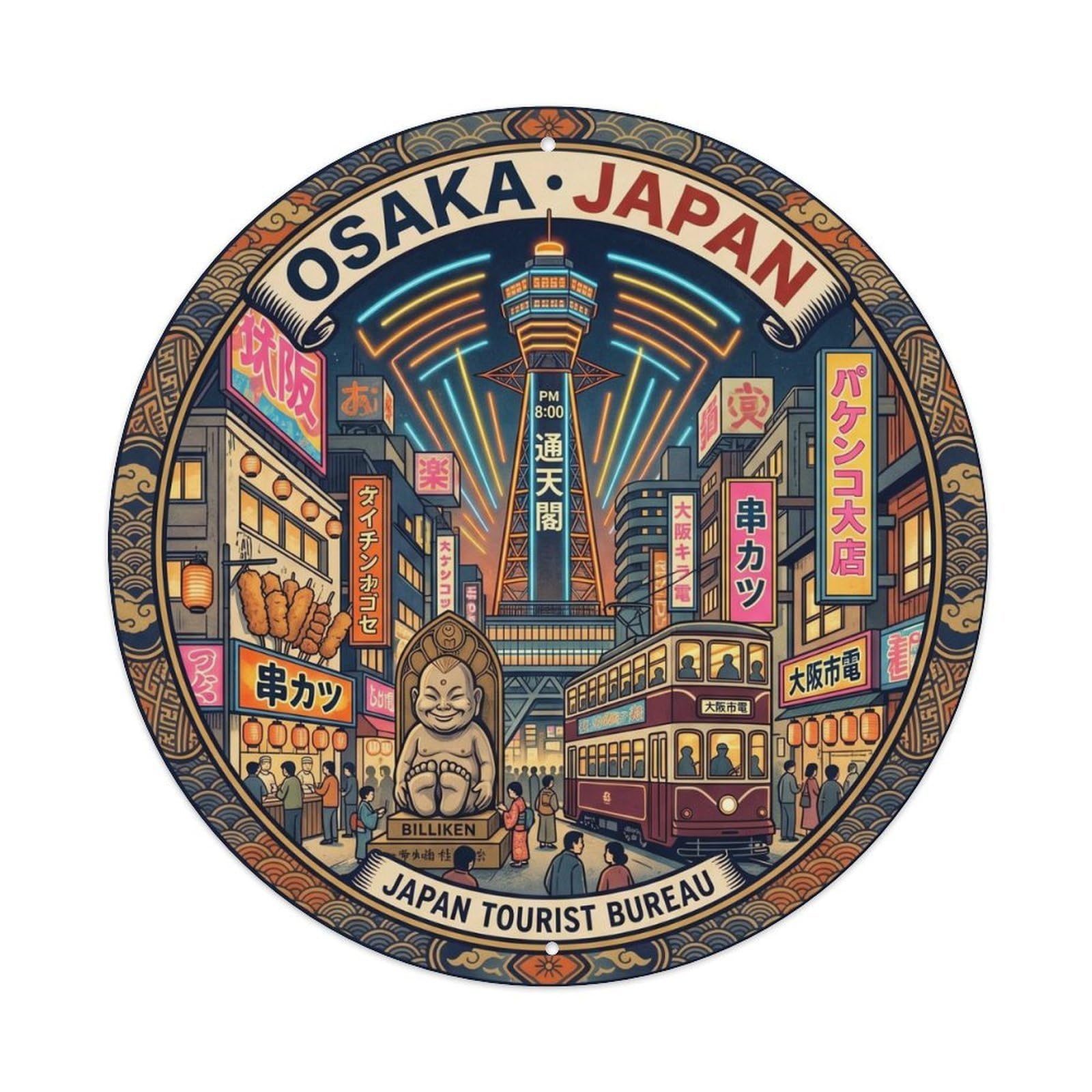 Osaka Tsutenkaku Neon Shinsekai Temple Japan Metal Tin Sign