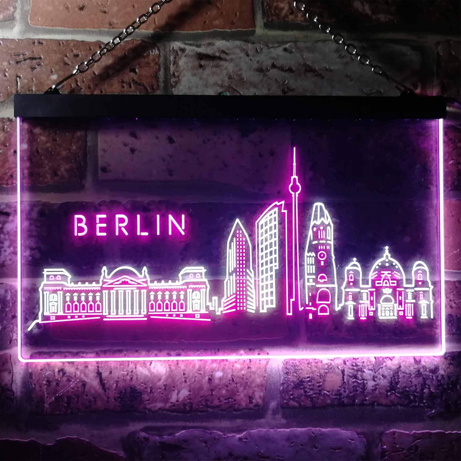 ADVPRO Berlin City Skyline Silhouette Dual Color LED Neon Sign White & Purple 16" x 12" st6s43-i3273-wp