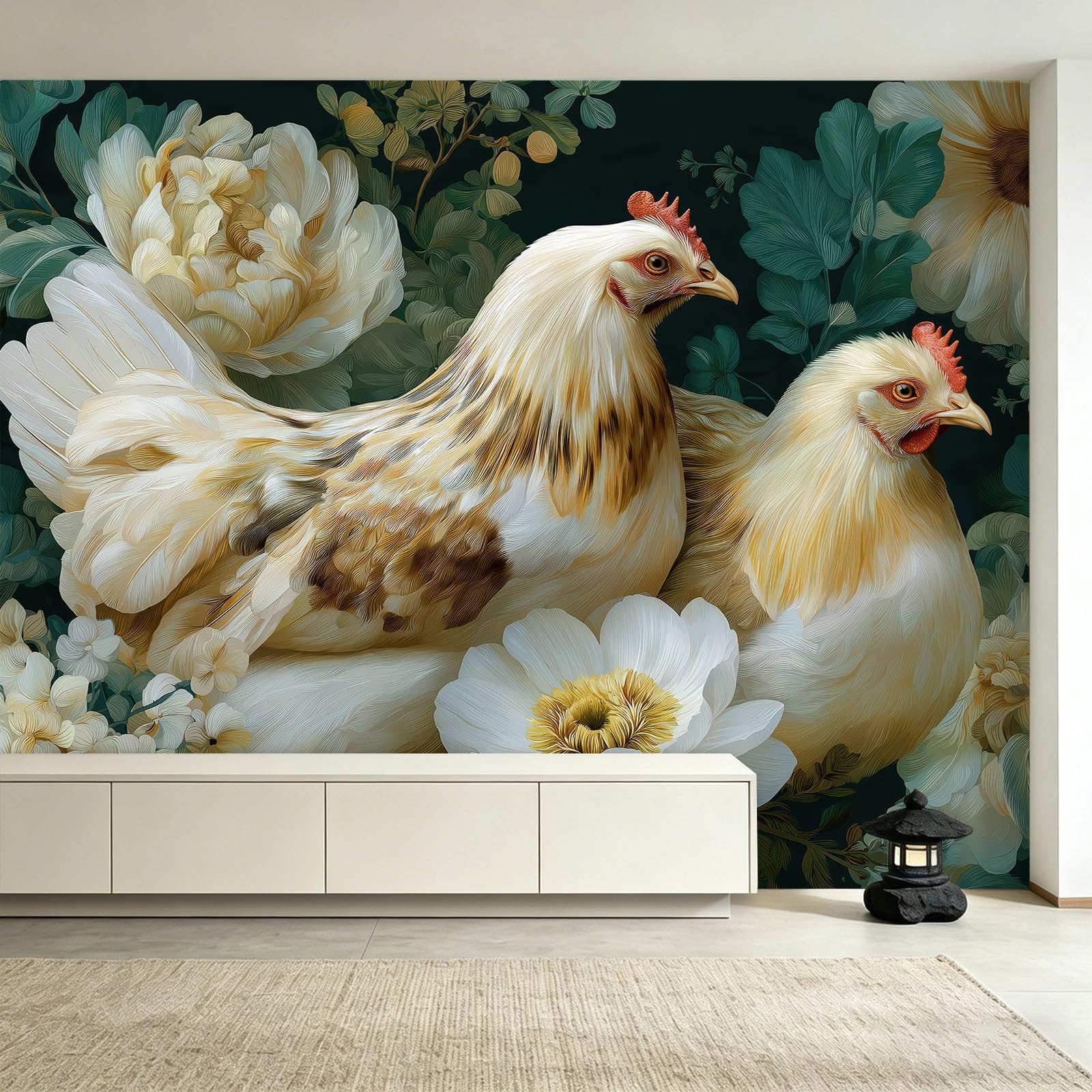 Générique Tapeta z włókniny Panoramiczne Rustykalne Kwiaty 200 x 140 cm, zwierzęta kurczak tapeta - do salonu sypialnia jadalnia dekoracja ścienna, rozmiar na zamówienie