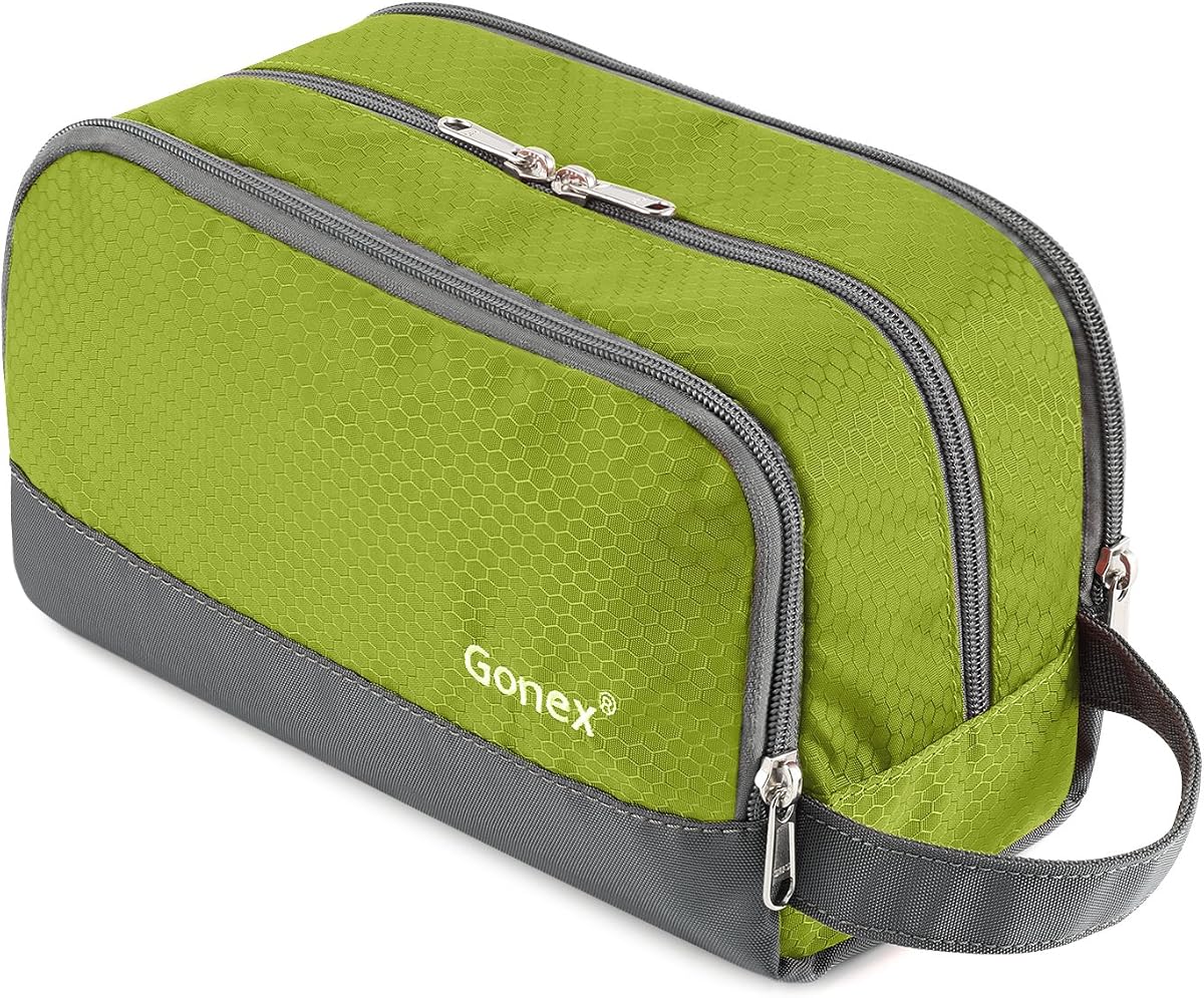 Bolsa de tocador de viaje para hombre, kit de dopaje resistente al agua para artículos de tocador | Bolsa de afeitar ligera de nailon, compartimentos múltiples, cremalleras SBS, asa lateral, perfecta para viajes de fin de semana, verde