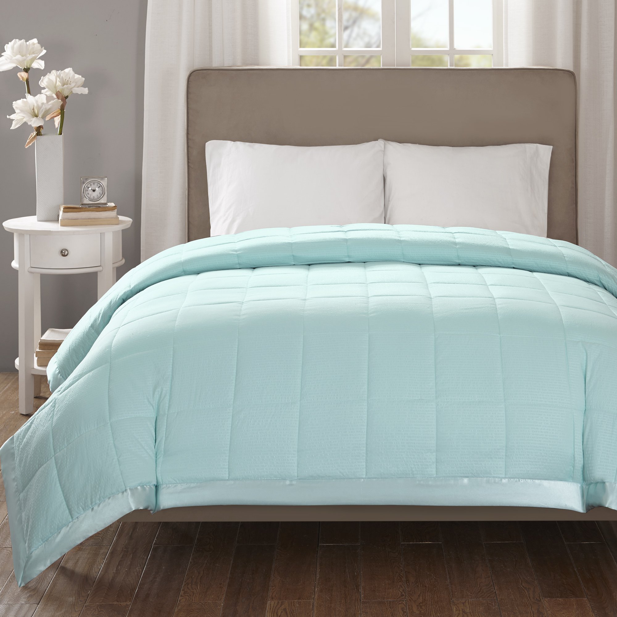 Madison Park MP51-2608 Cambria Premium Oversized Down Alternative Blanket with 3M Scotchgard Full/Queen Aqua,Full/Queen