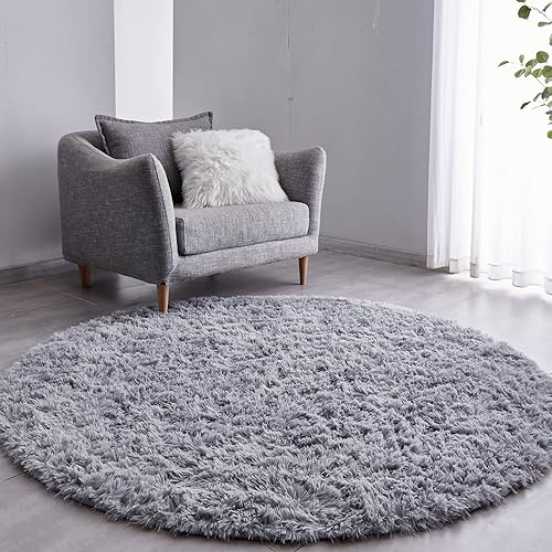 FJZFING Alfombra redonda gris ultra suave de felpa moderna de 5 x 5 pulgadas para dormitorio de niños alfombra circular esponjosa para habitación de