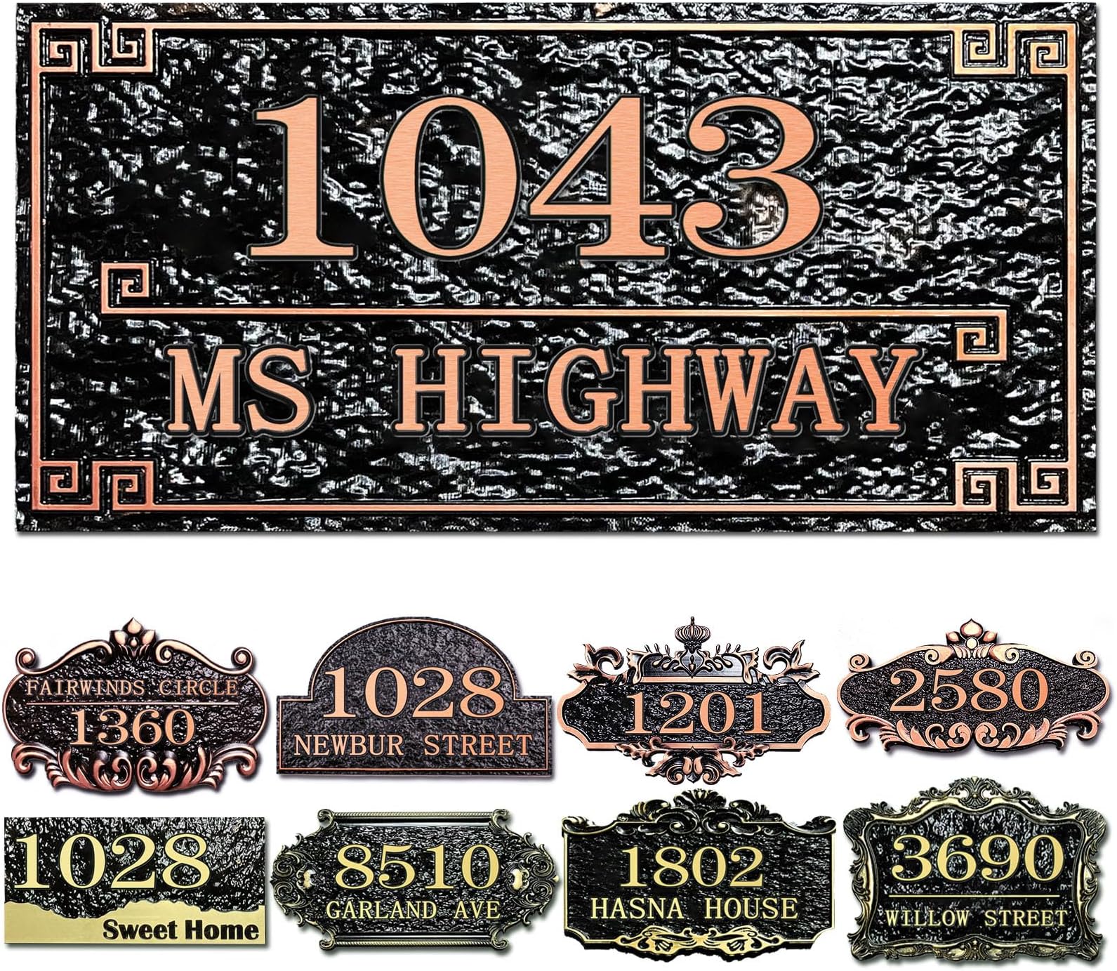 Personalized House Address Plaque Custom House Number Sign 12 Inch Acrylic Street Name Plate Customized Antique Brass or Copper Vintage for Home Room Door Wall Outdoor Mailbox
