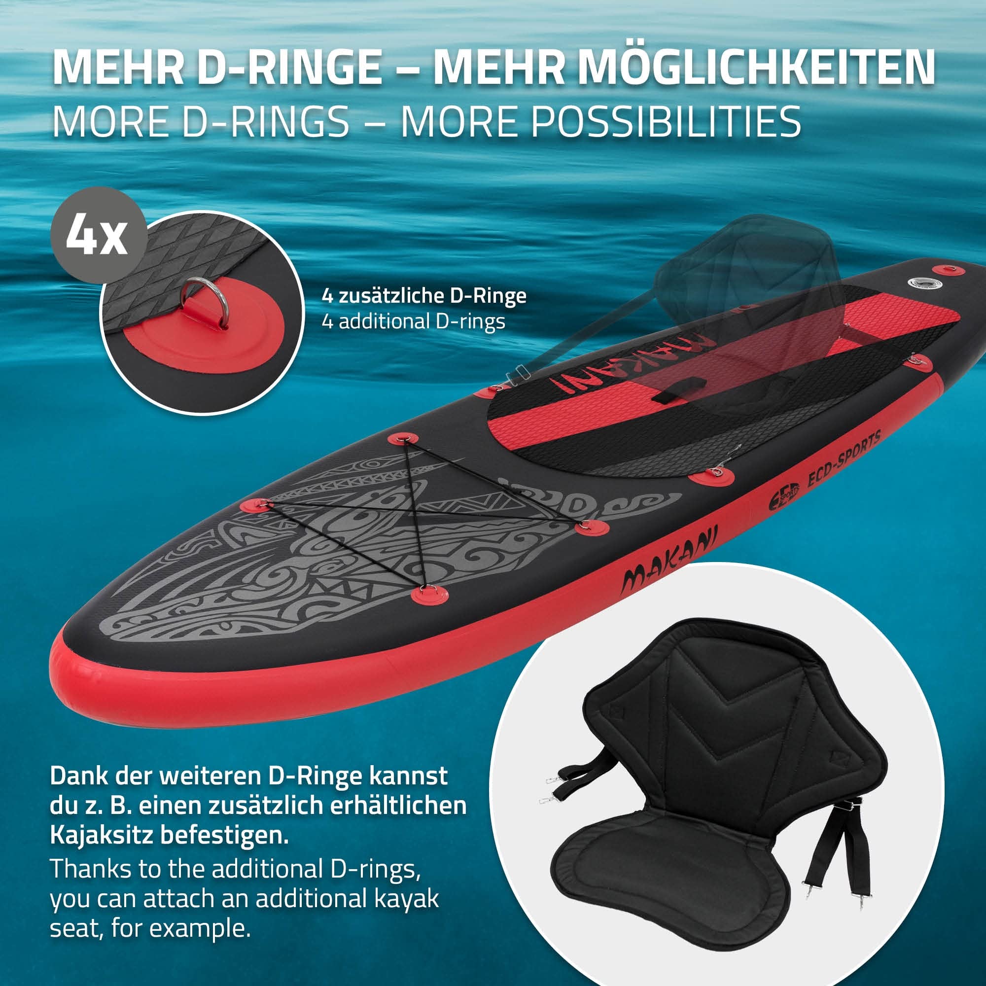 ECD Germany Stand Up Surf Paddle Board Inflable 305/308/320/380 cm | PVC | hasta 120/150 kg | Grosor 10/15 cm | Tabla de Surf Paleta Bolsa de Transporte Bomba de Aire Modelos