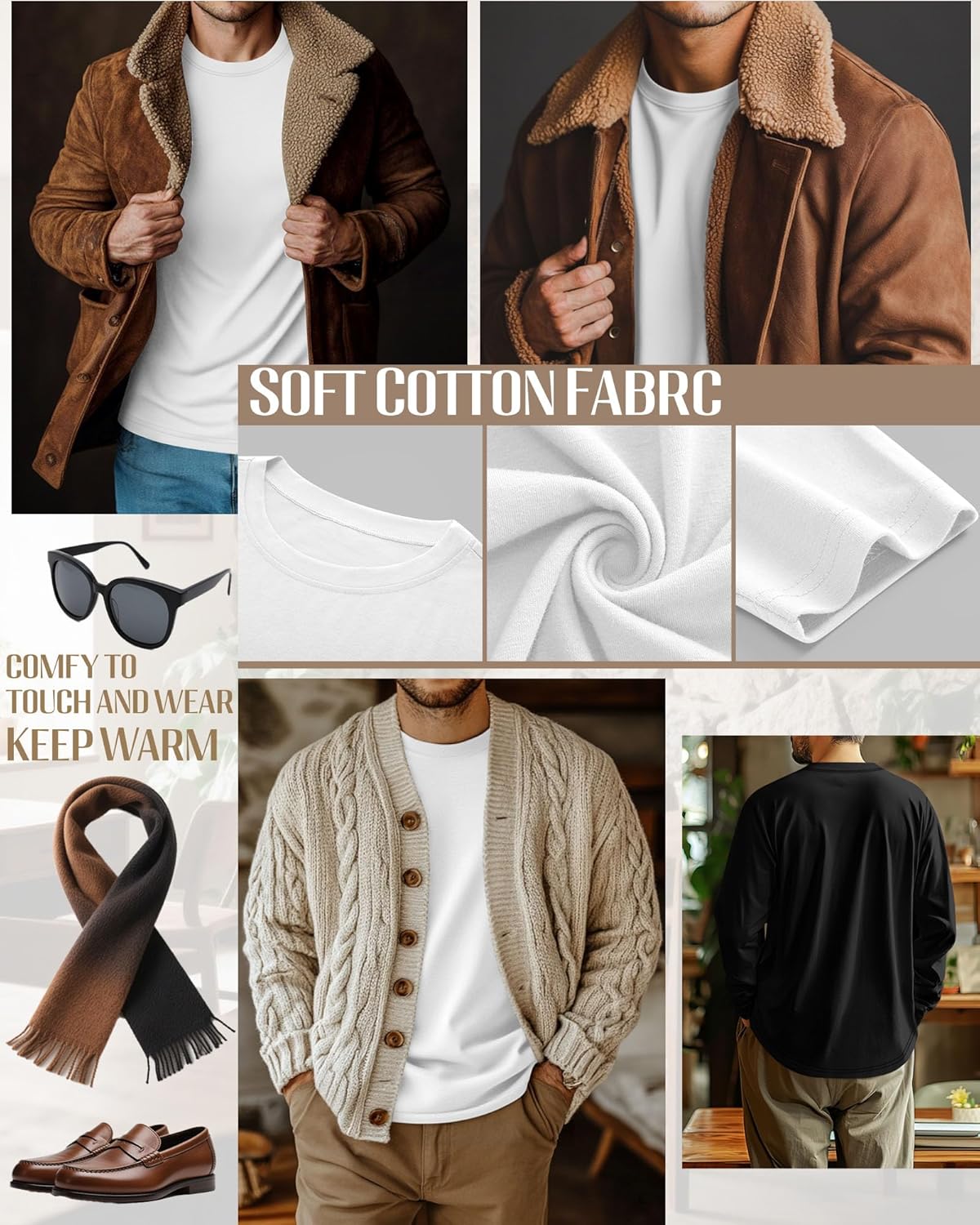 Neer 4 Pack Mens Big and Tall Shirts Cotton Long Sleeve Crewneck Casual Tops Plus Size Basic Tee Shirts Multipack - Image 5