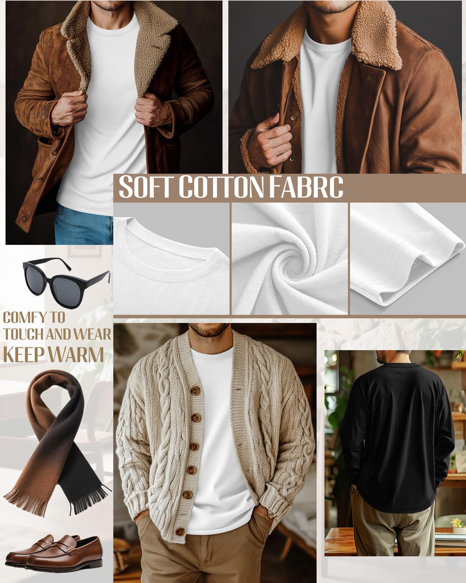 Neer 4 Pacchi di Magliette per Uomini Grandi e Alti, Top Base Casual a Collo Rotondo a Maniche Lunghe in 95% Cotone