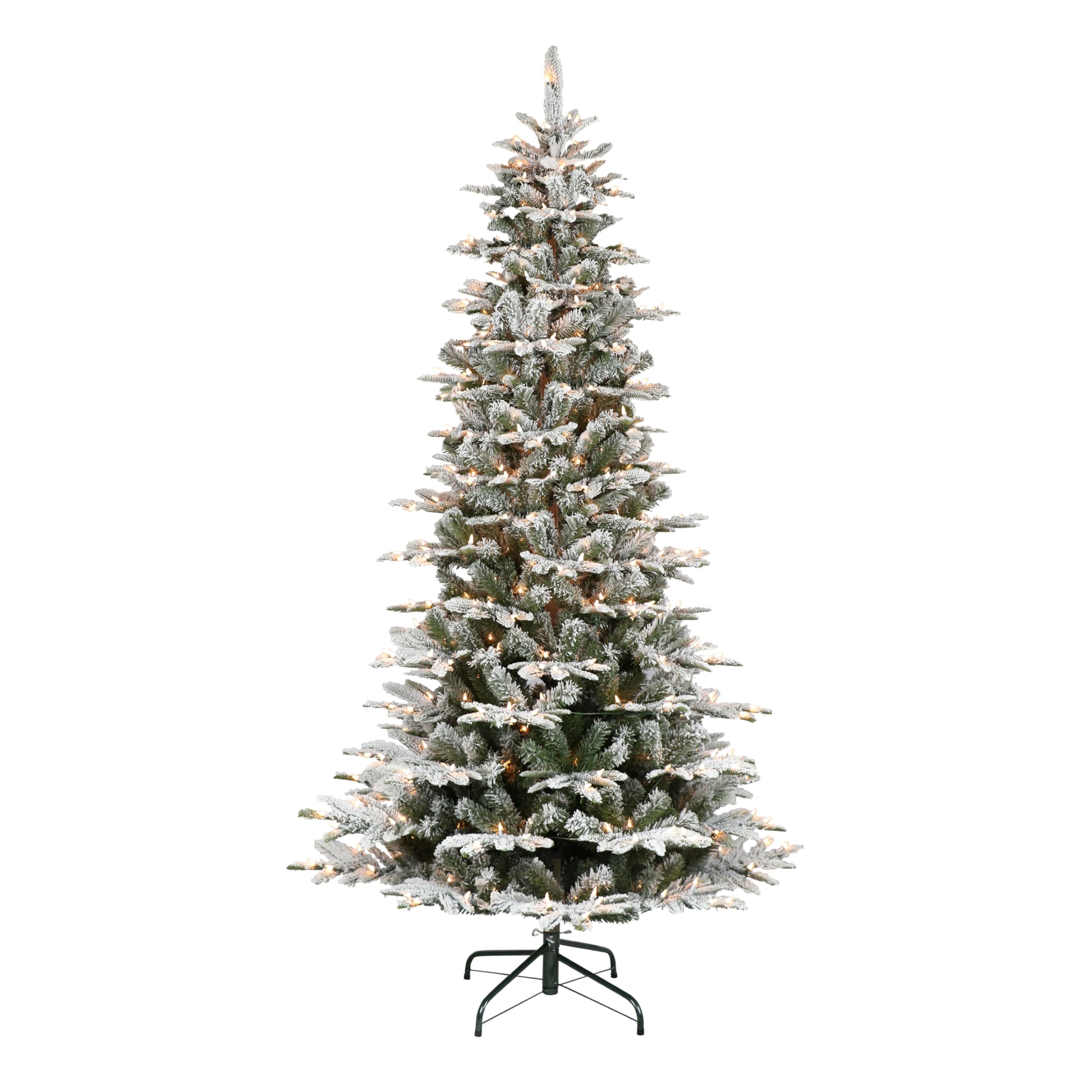 Puleo International7.5 Foot Pre-Lit Slim Flocked Aspen Fir Artificial Christmas Tree with 450 Clear Lights