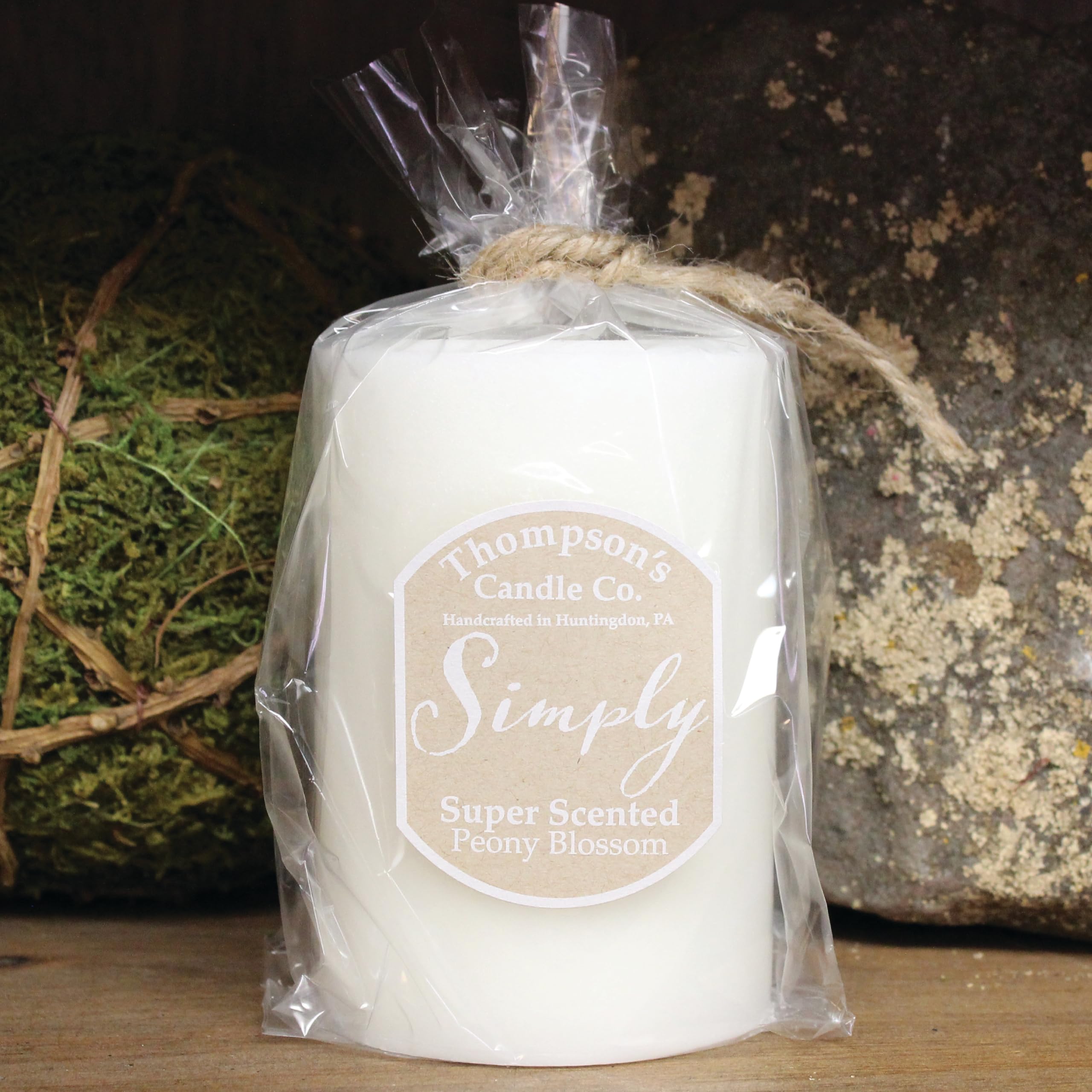 Thompson's Candle Co. Peony Blossom 15 Oz Medium Pillar Candle, 100% Cotton Wick