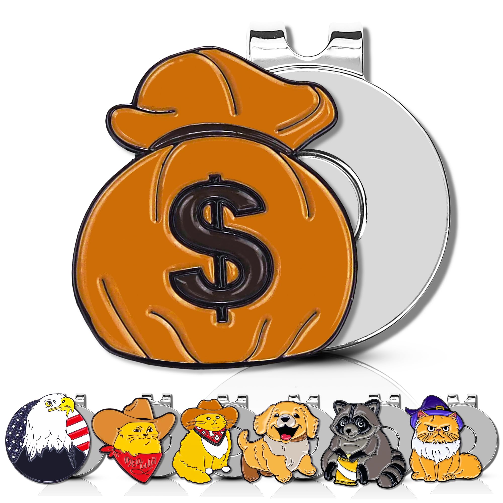 ClubSmith® Animal Golf Ball Marker with Magnetic Hat Clip, Funny Cute Cat & Dog, Premium Alignment Putting Mark, Golf Accessories & Gifts for Men and Women (Money Bag) — image 1