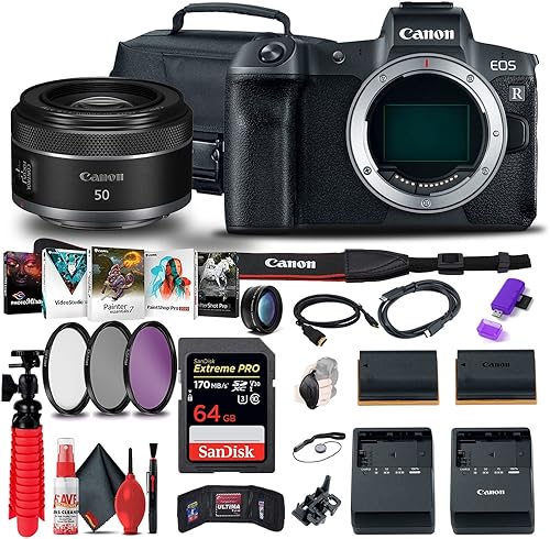 Canon Cámara digital sin espejo EOS R (solo cuerpo) (3075C002) + lente Canon RF 1.969 in f/1.8 STM + tarjeta de memoria de 64 GB + estuche + kit de