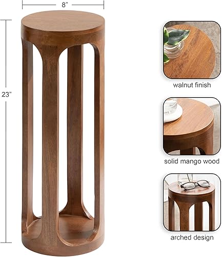 Miniatura 3 de Kate and Laurel Dahl - Mesa redonda de madera para bebidas, 8 x 23 pulgadas, marrón nogal mesa de pedestal circular moderna de mediados de siglo