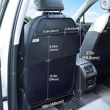 Viaviat Car Seat Protector Large Kick Mat 2 Pack Durable Water Resistant Auto Seat Back Covers with 2 Mesh Pockets Protection Against Dust Mud Scratches (Black, 2-Pack)