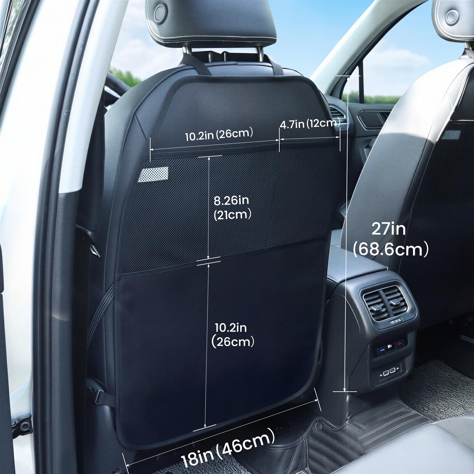 Viaviat Lot de 2 grands tapis de protection pour siège de voiture - Résistants à l'eau - Avec 2 poches en maille - Protection contre la poussière, la boue et les rayures - Noir
