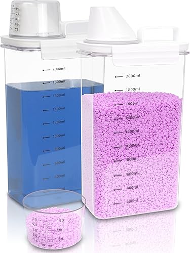 Botella dispensadora de detergente para ropa sucia de 78 onzas para detergente de ropa, jabón, suavizante de tela de lejía, cuentas potenciadoras de