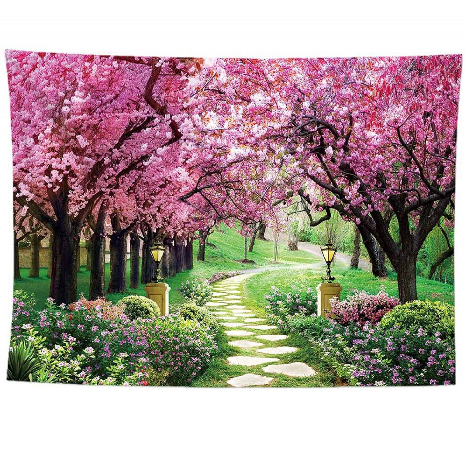 izielad Spring Garden Pink Flowers Tree Cherry Blossoms Wall Hanging Tapestry for Bedroom Living Room Dorm 150X200CM 59X78.7IN