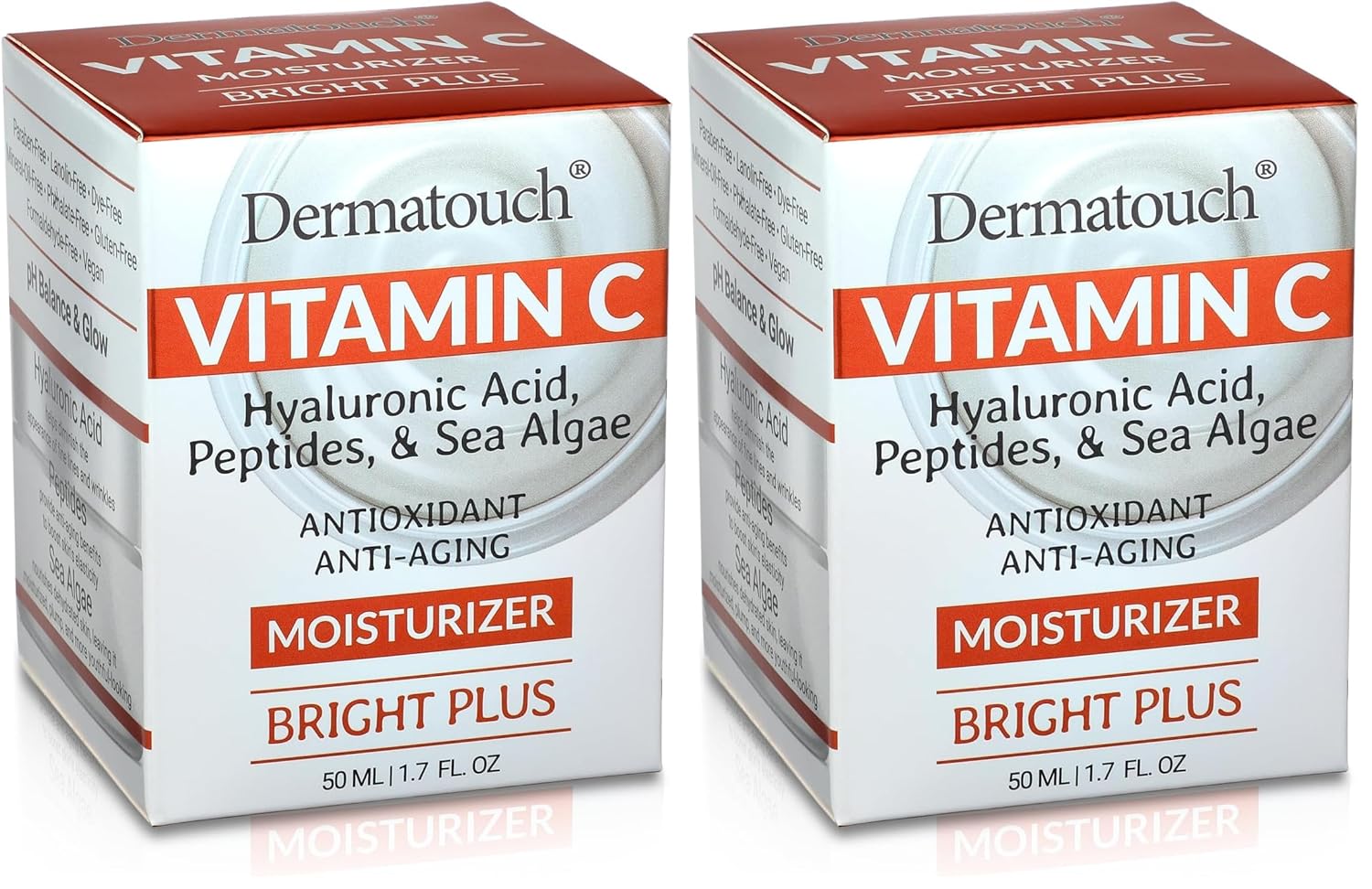 DERMATOUCH Vitamin C Moisturizer with Hyaluronic Acid, Peptides & Sea Algae, 1.75 fl oz - Made in America (Pack of 2)