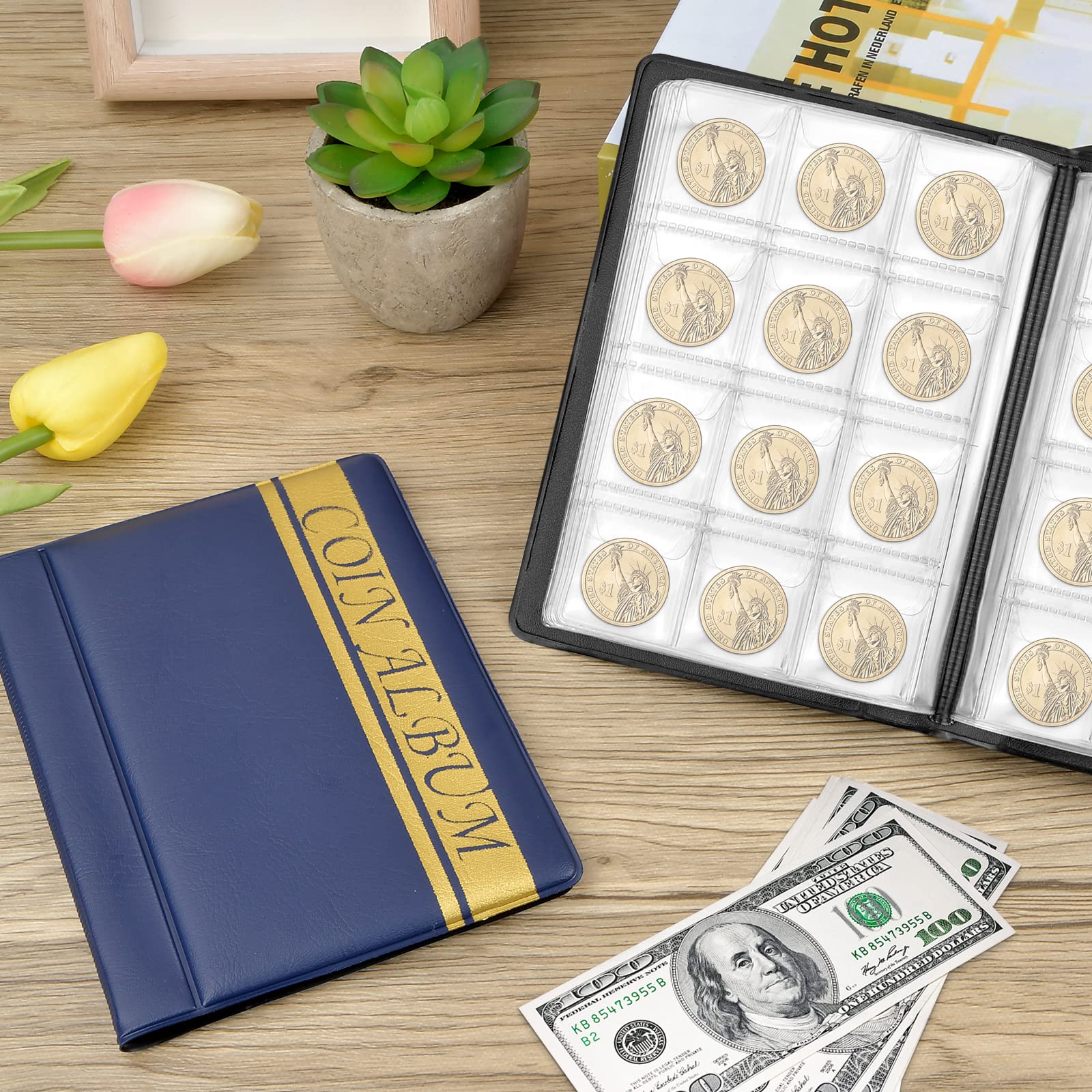 Image secondaire de Vesaneae 2PCS Album de Pièces de Monnaie de 120 Poches × 2, Classeur Pieces de Monnaie, Rangements pour Pièces de Monnaie, Album