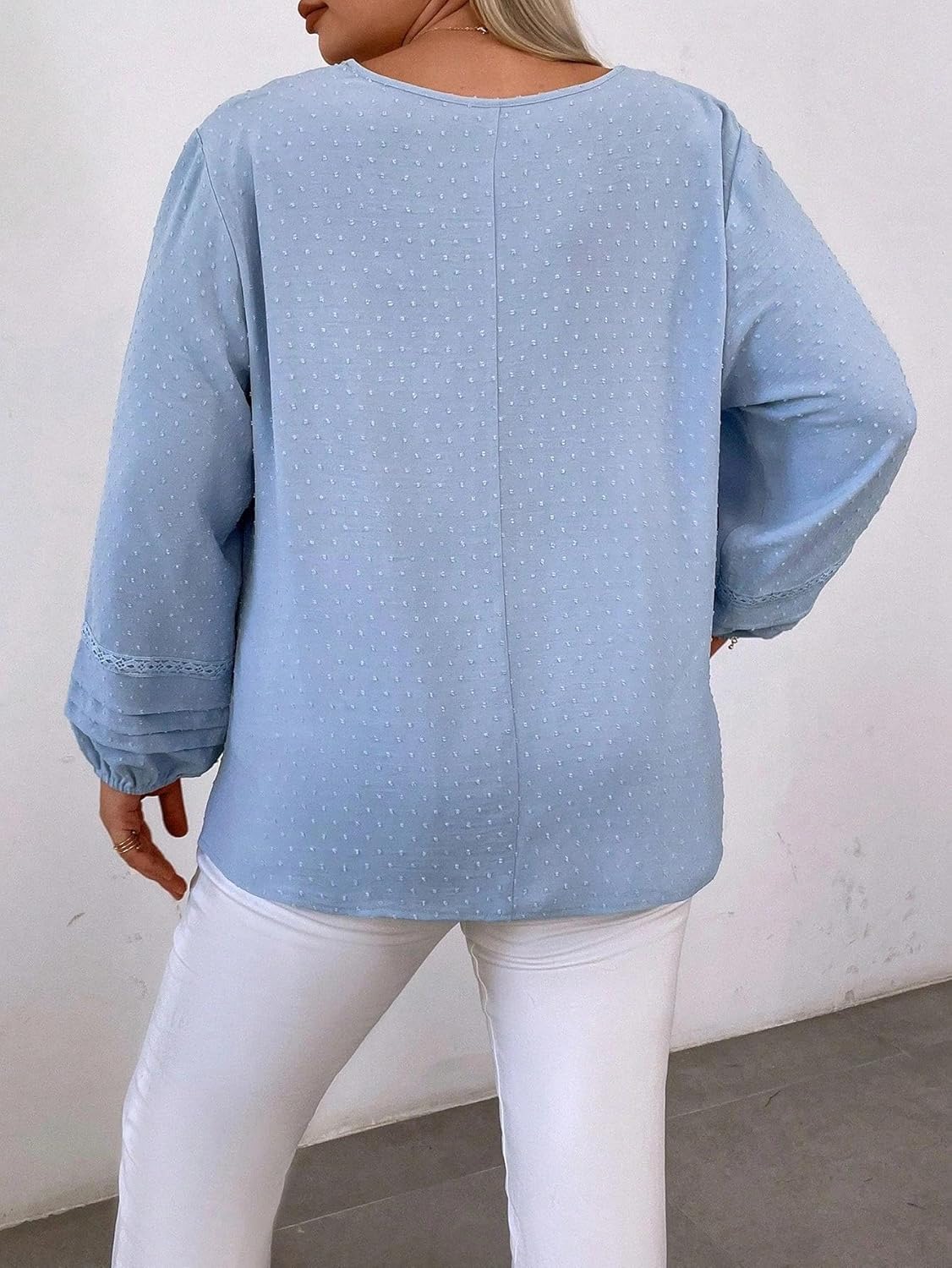 Boho Long Sleeve Blouse for Women, Plus Size Mesh Swiss Dot Tops V Neck Loose Fit Fall Shirts Dressy Casual Blouses - Image 3